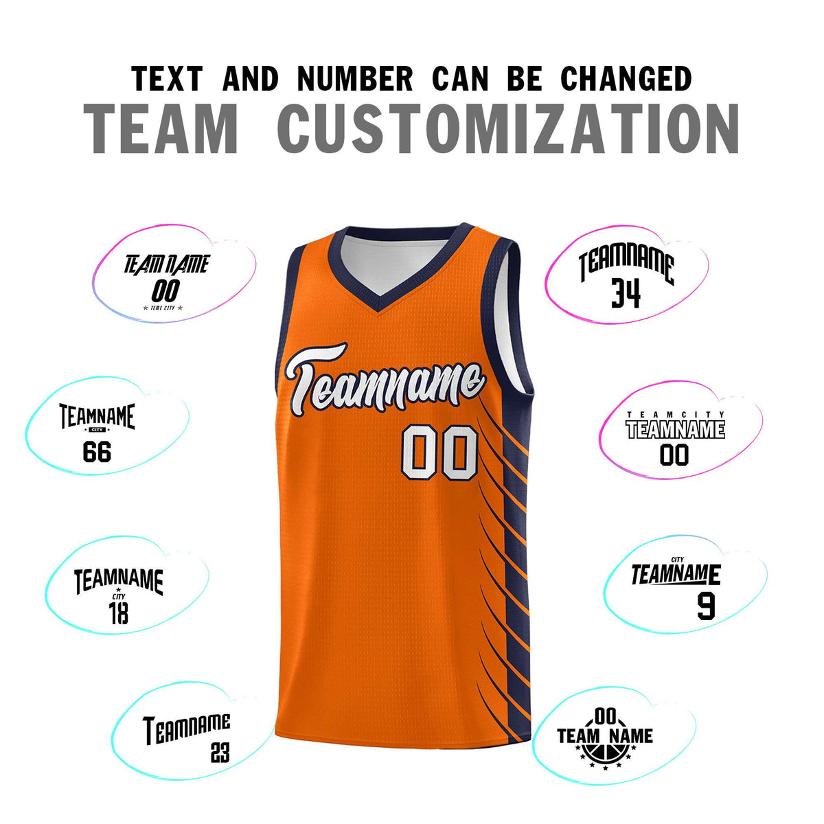 Custom Orange Navy Personalized Side Symmetrical Line Pattern Sports Uniform Basketball Jersey