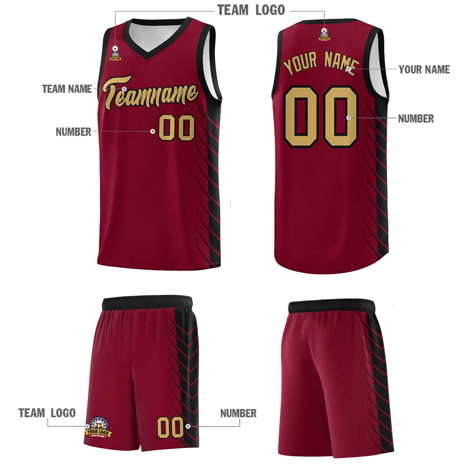Custom Crimson Black Personalized Side Symmetrical Line Pattern Sports Uniform Basketball Jersey