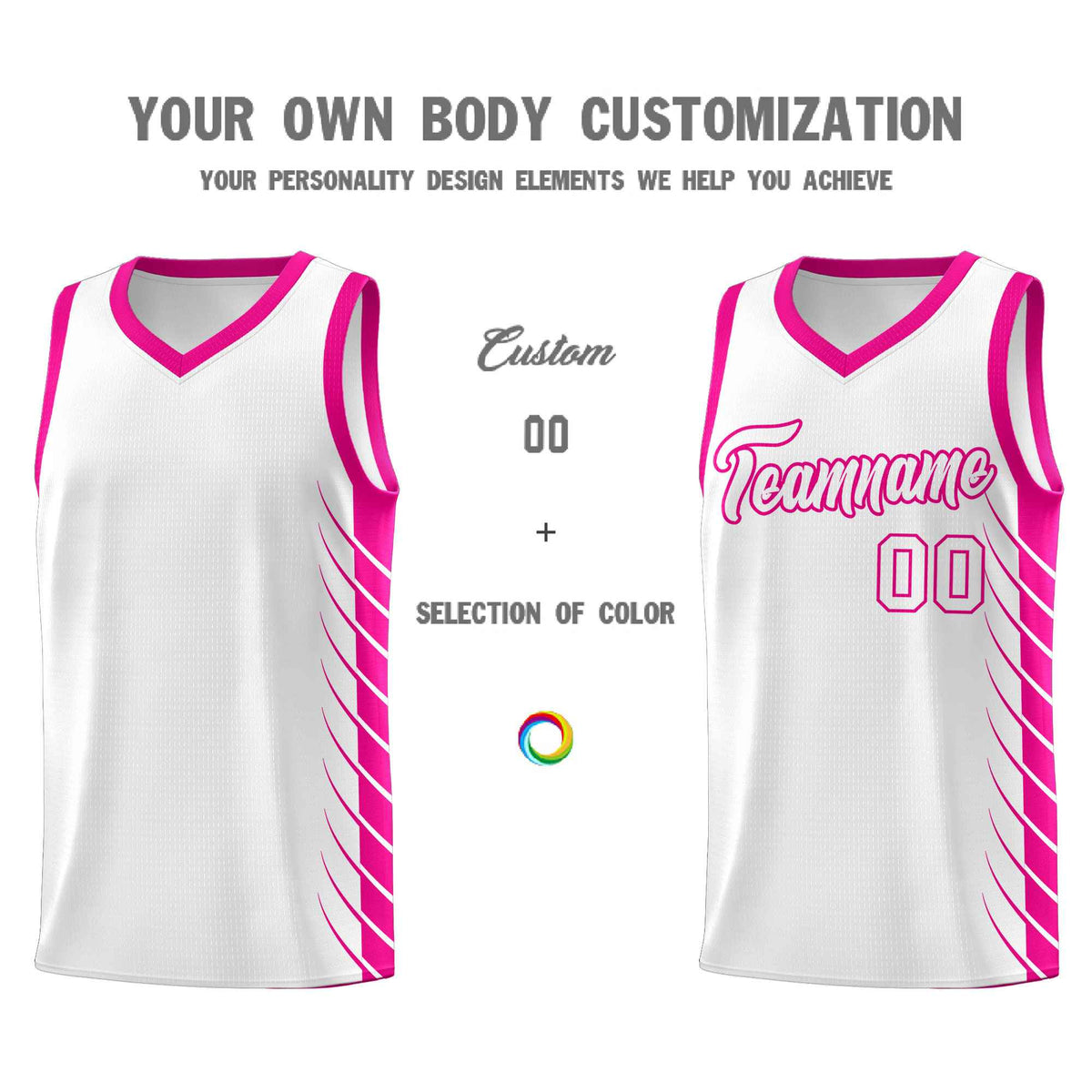 Custom White Pink Personalized Side Symmetrical Line Pattern Sports Uniform Basketball Jersey