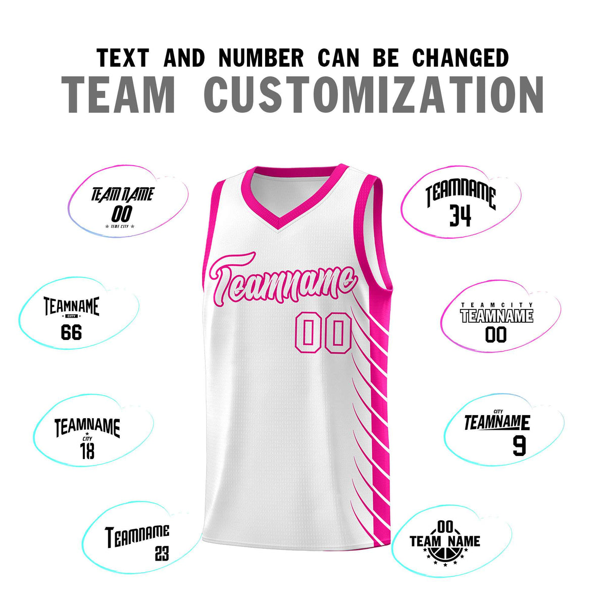 Custom White Pink Personalized Side Symmetrical Line Pattern Sports Uniform Basketball Jersey