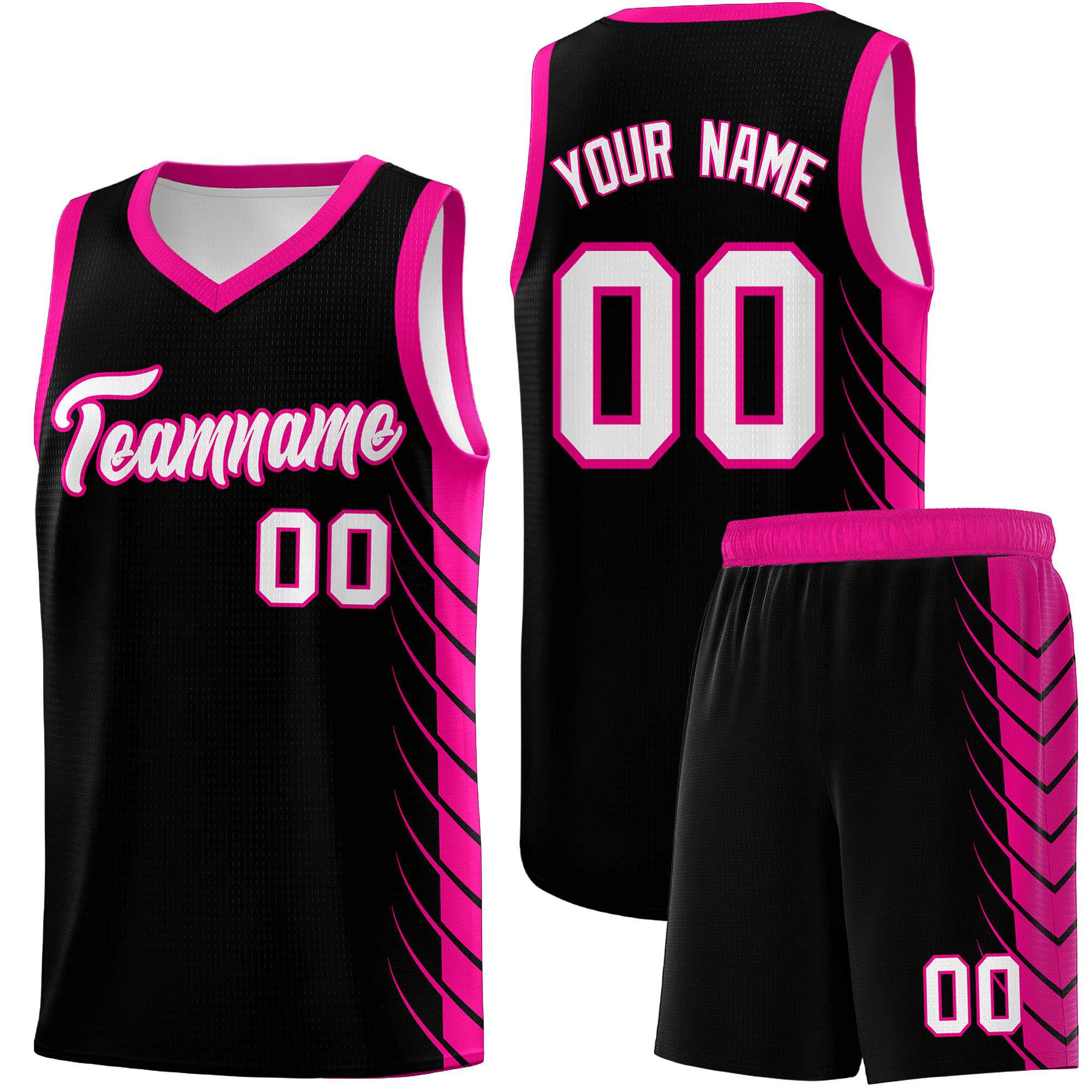 Custom Black Pink Personalized Side Symmetrical Line Pattern Sports Uniform Basketball Jersey