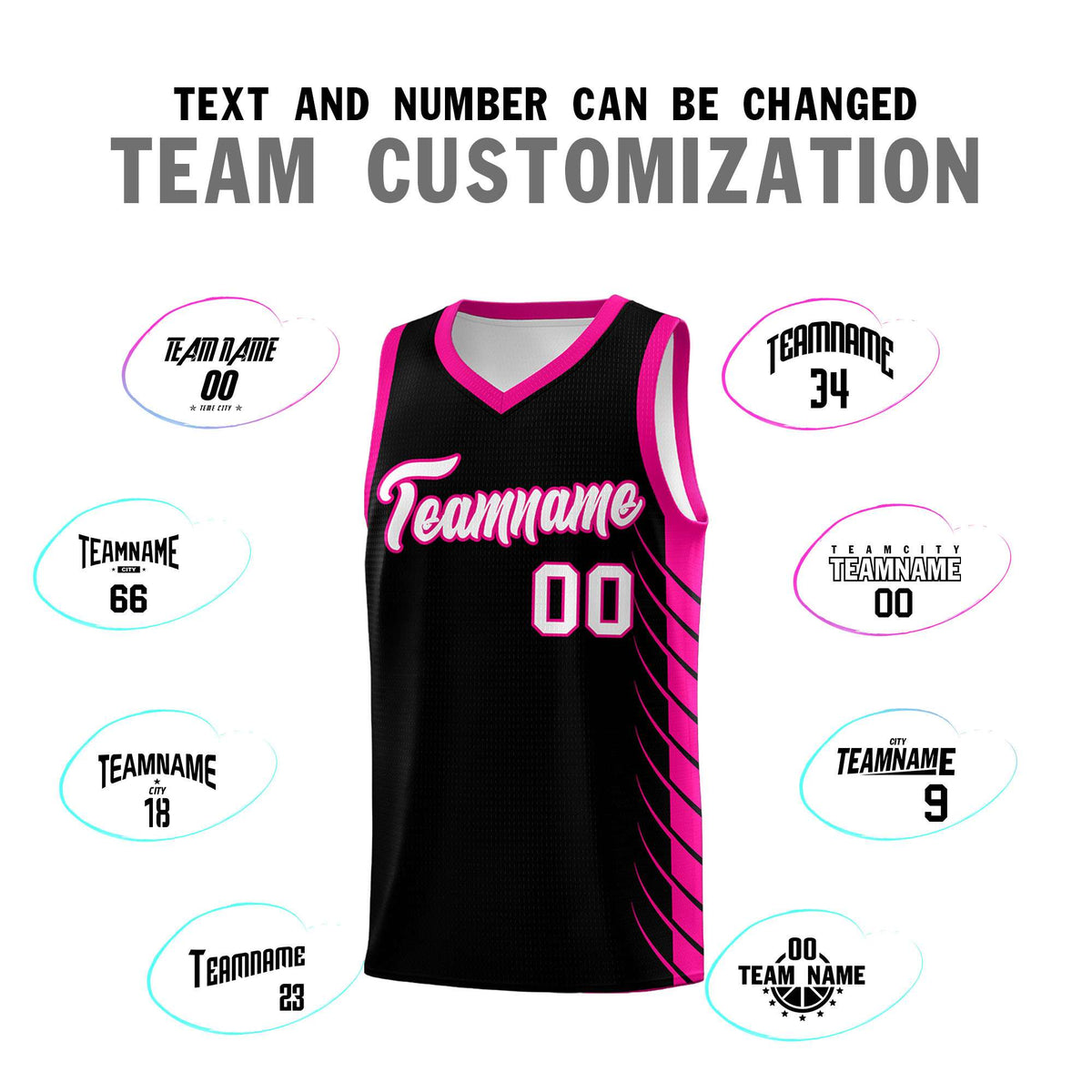 Custom Black Pink Personalized Side Symmetrical Line Pattern Sports Uniform Basketball Jersey