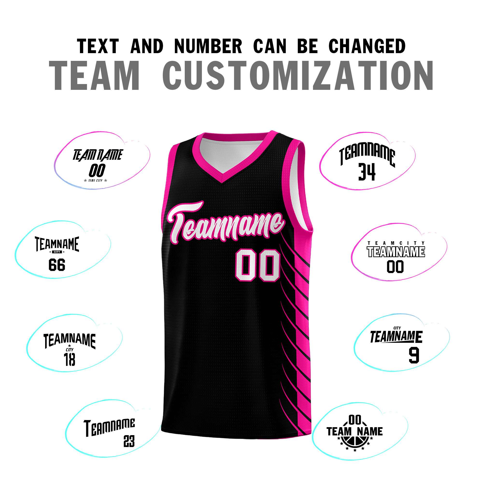 Custom Black Pink Personalized Side Symmetrical Line Pattern Sports Uniform Basketball Jersey
