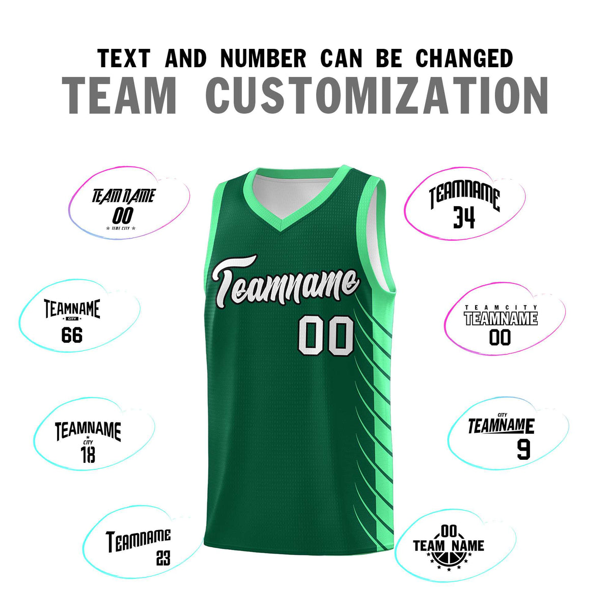 Custom Kelly Green Green Personalized Side Symmetrical Line Pattern Sports Uniform Basketball Jersey