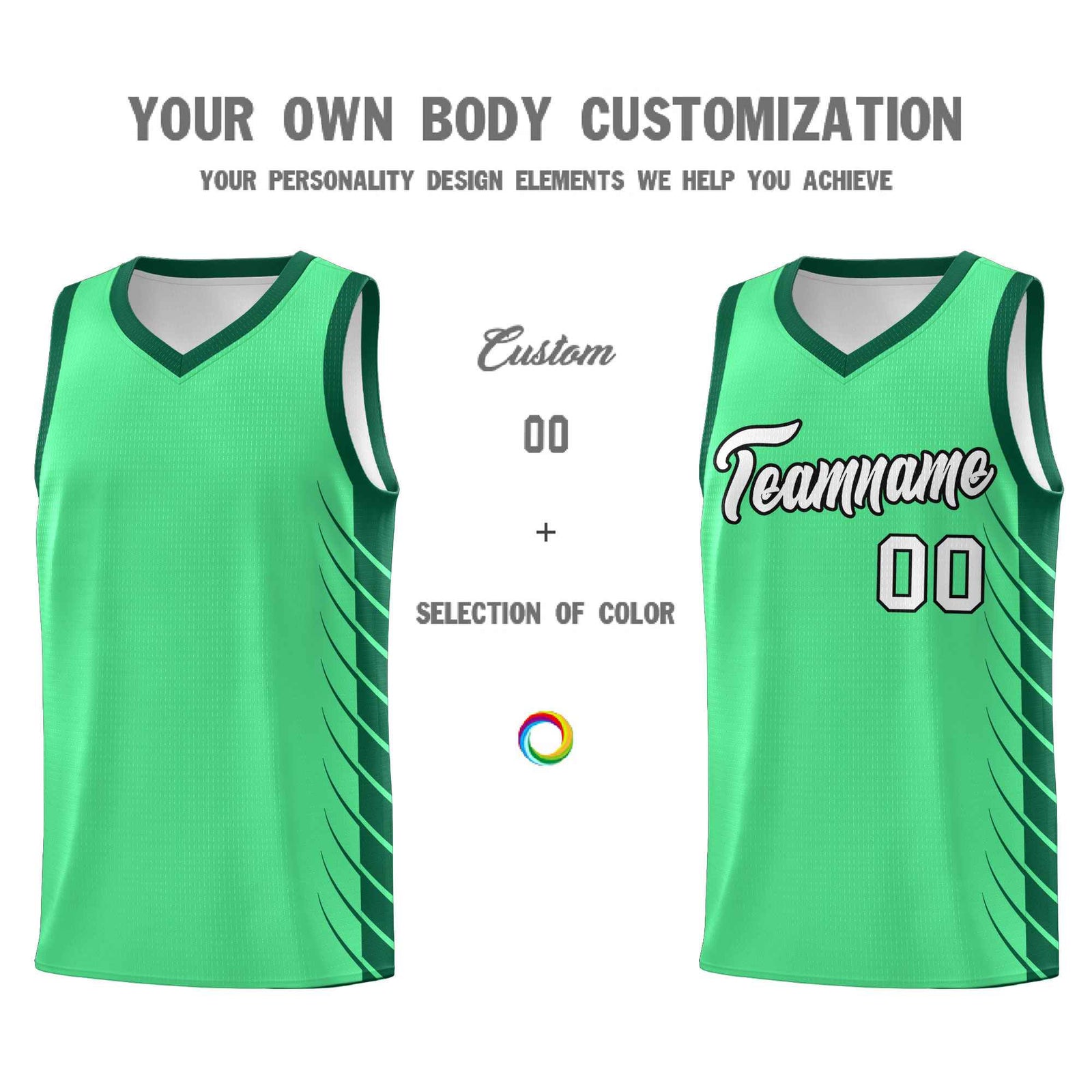 Custom Green Kelly Green Personalized Side Symmetrical Line Pattern Sports Uniform Basketball Jersey