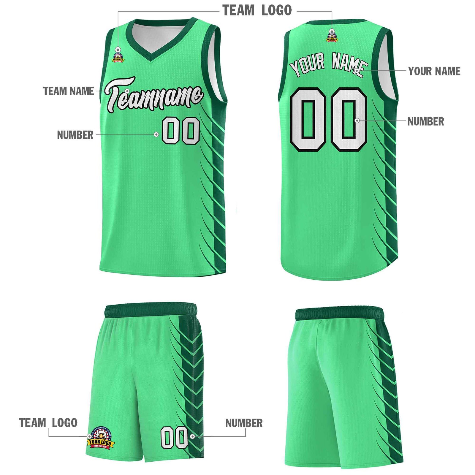 Custom Green Kelly Green Personalized Side Symmetrical Line Pattern Sports Uniform Basketball Jersey