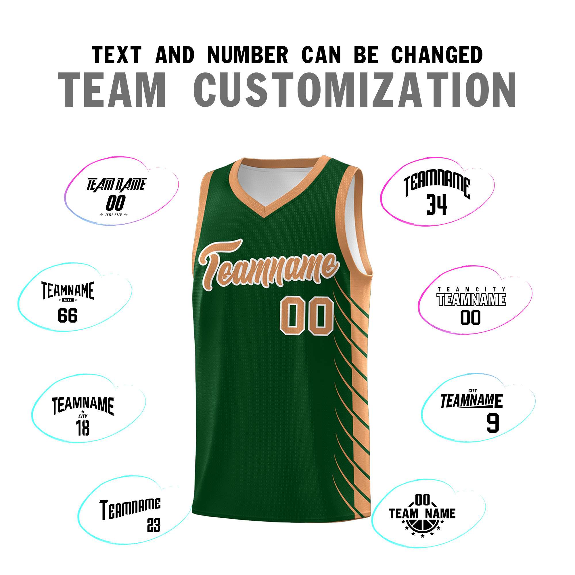 Custom Green Buckskin Brown Personalized Side Symmetrical Line Pattern Sports Uniform Basketball Jersey