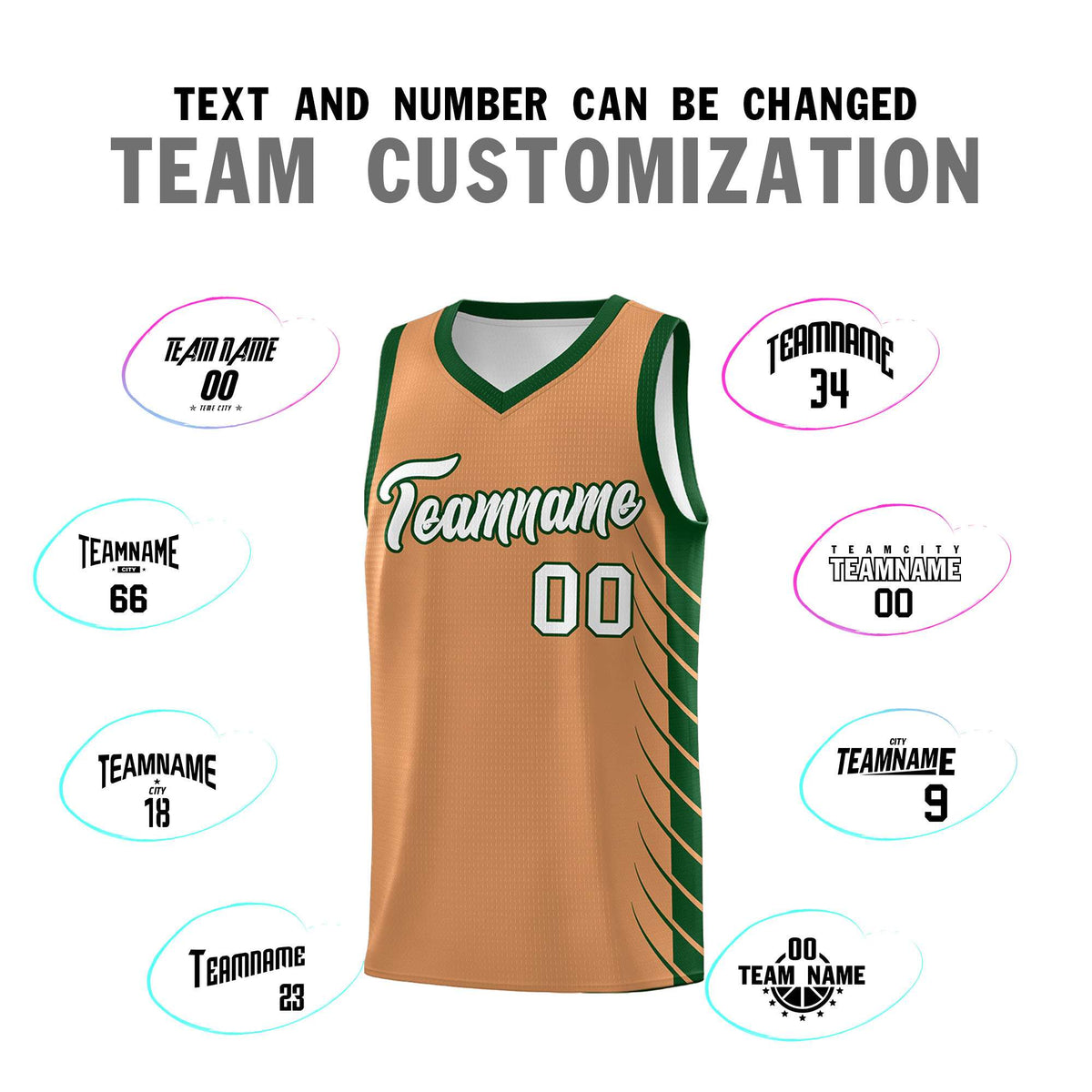 Custom Buckskin Brown Green Personalized Side Symmetrical Line Pattern Sports Uniform Basketball Jersey