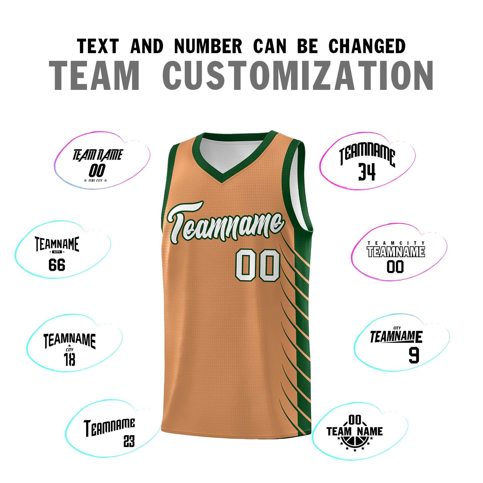 Custom Buckskin Brown Green Personalized Side Symmetrical Line Pattern Sports Uniform Basketball Jersey
