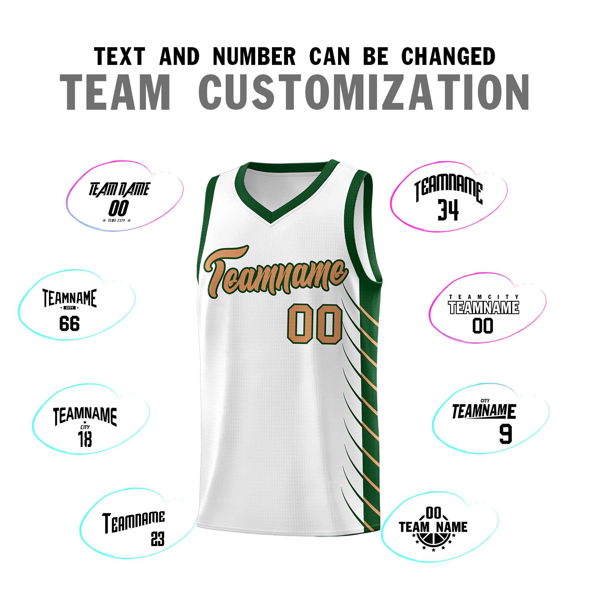 Custom White Green Personalized Side Symmetrical Line Pattern Sports Uniform Basketball Jersey