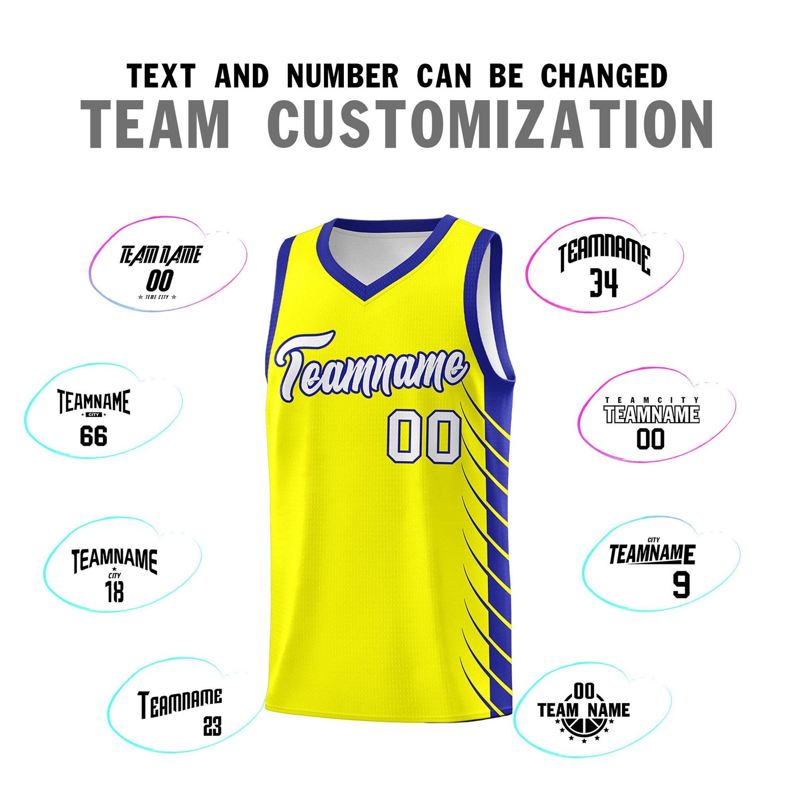 Custom Fluorescent Yellow Royal Personalized Side Symmetrical Line Pattern Sports Uniform Basketball Jersey