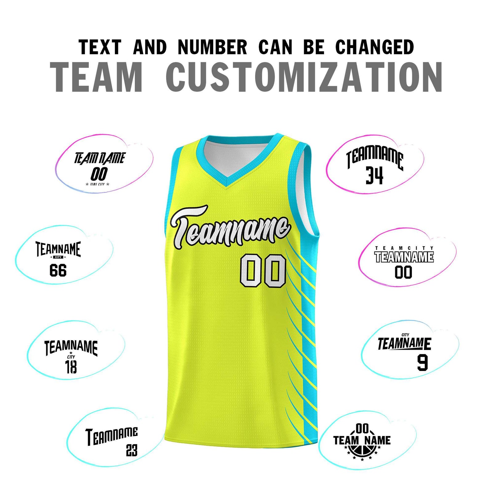 Custom Fluorescent Green Sky Blue Personalized Side Symmetrical Line Pattern Sports Uniform Basketball Jersey