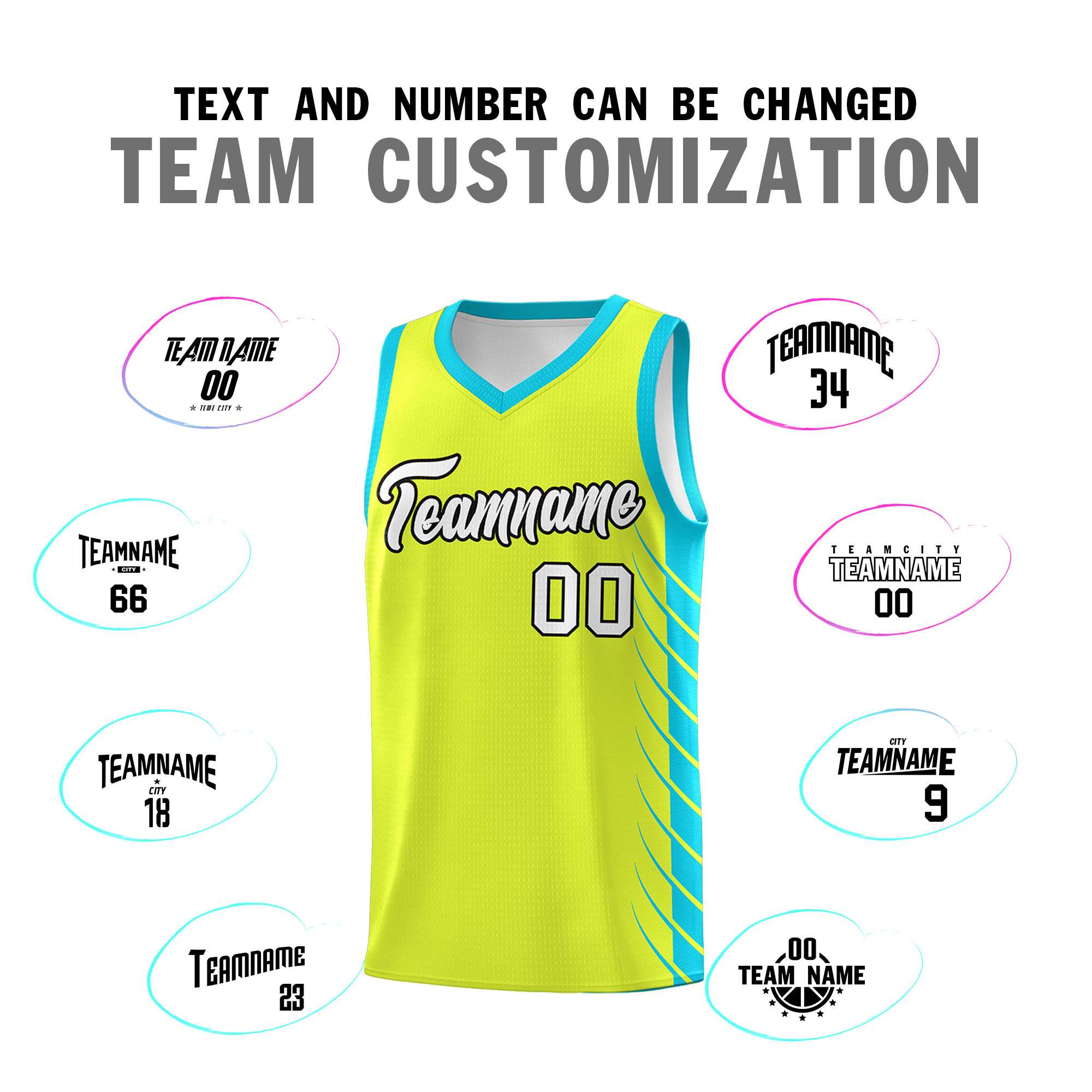 Custom Fluorescent Green Sky Blue Personalized Side Symmetrical Line Pattern Sports Uniform Basketball Jersey
