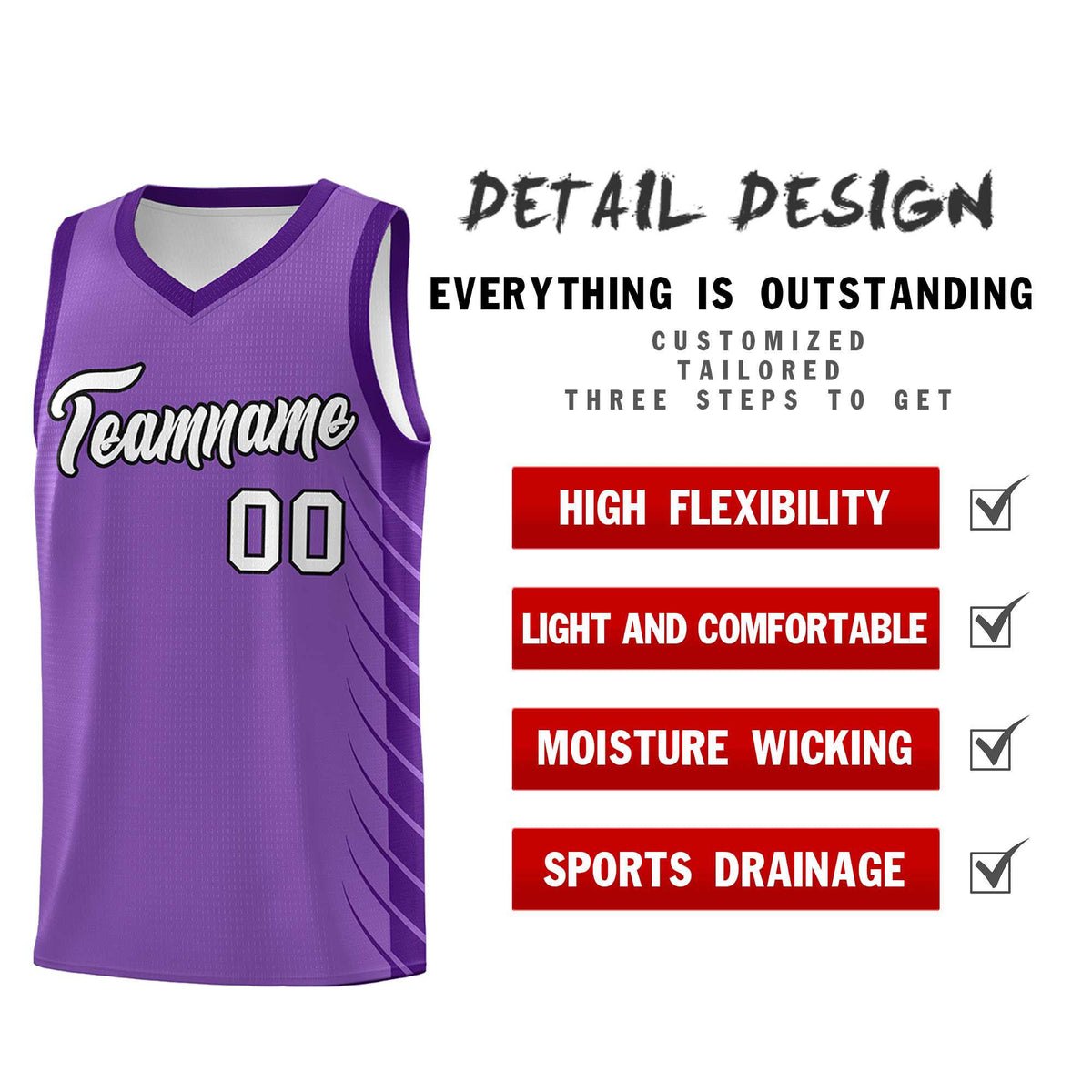 Custom Light Purple Purple Personalized Side Symmetrical Line Pattern Sports Uniform Basketball Jersey