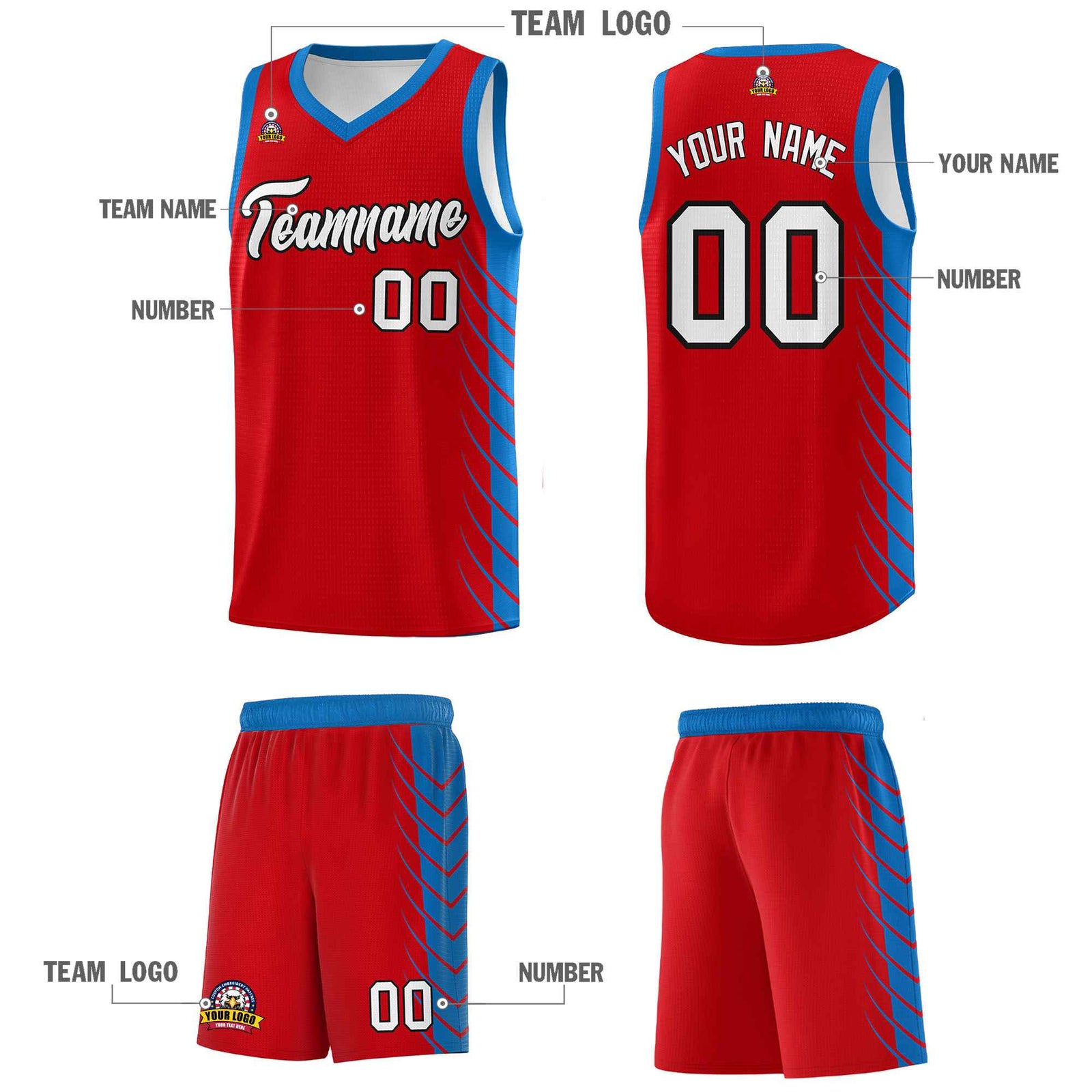 Custom Red Royal Personalized Side Symmetrical Line Pattern Sports Uniform Basketball Jersey