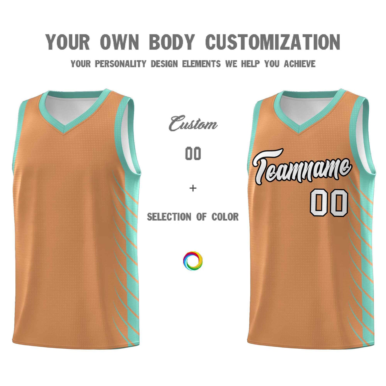 Custom Buckskin Brown Bright Green Personalized Side Symmetrical Line Pattern Sports Uniform Basketball Jersey