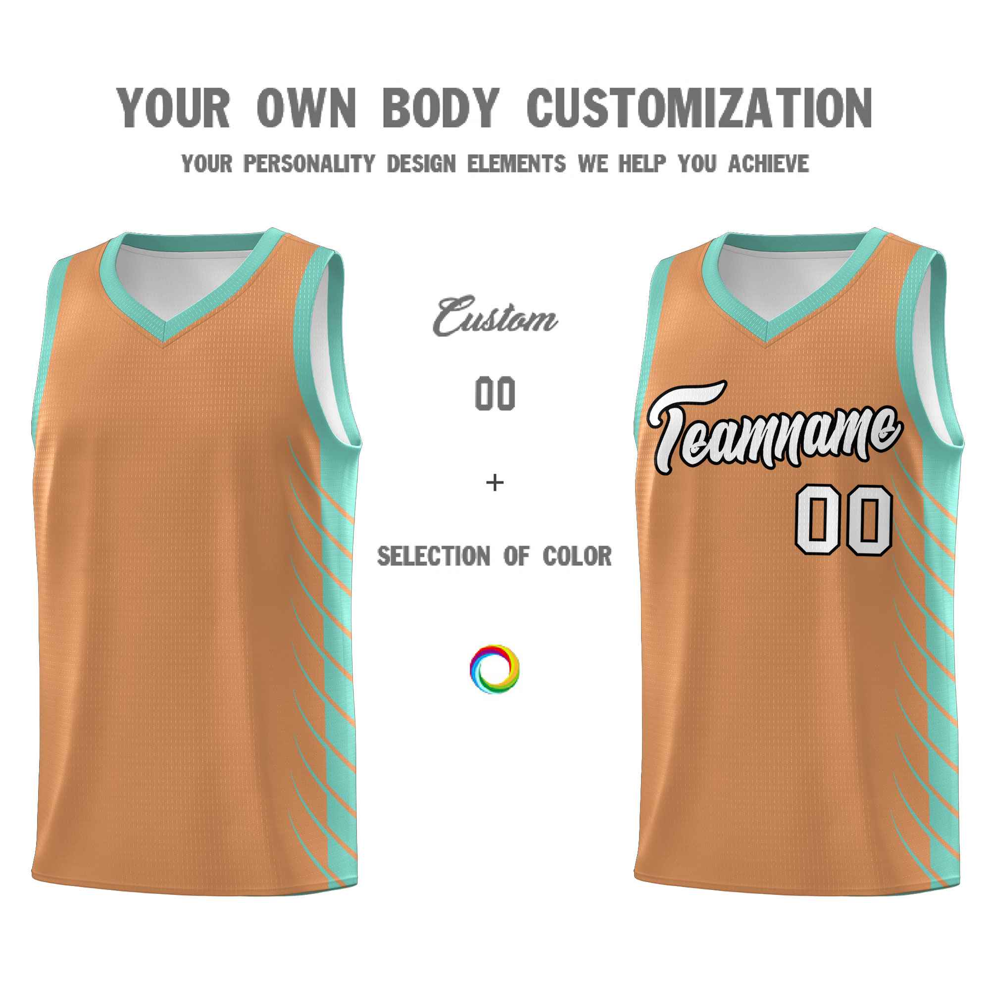 Custom Buckskin Brown Bright Green Personalized Side Symmetrical Line Pattern Sports Uniform Basketball Jersey
