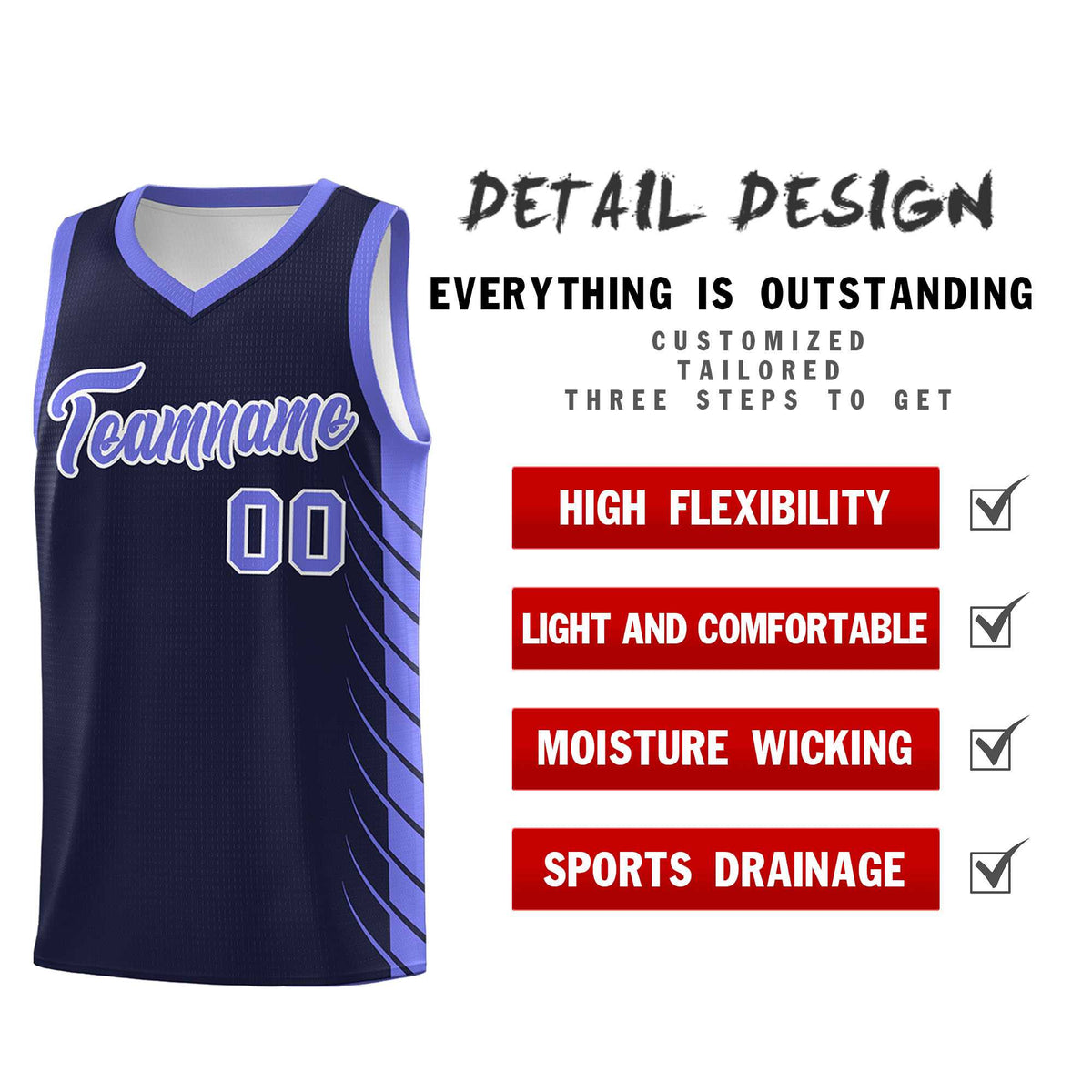 Custom Navy Purple Personalized Side Symmetrical Line Pattern Sports Uniform Basketball Jersey