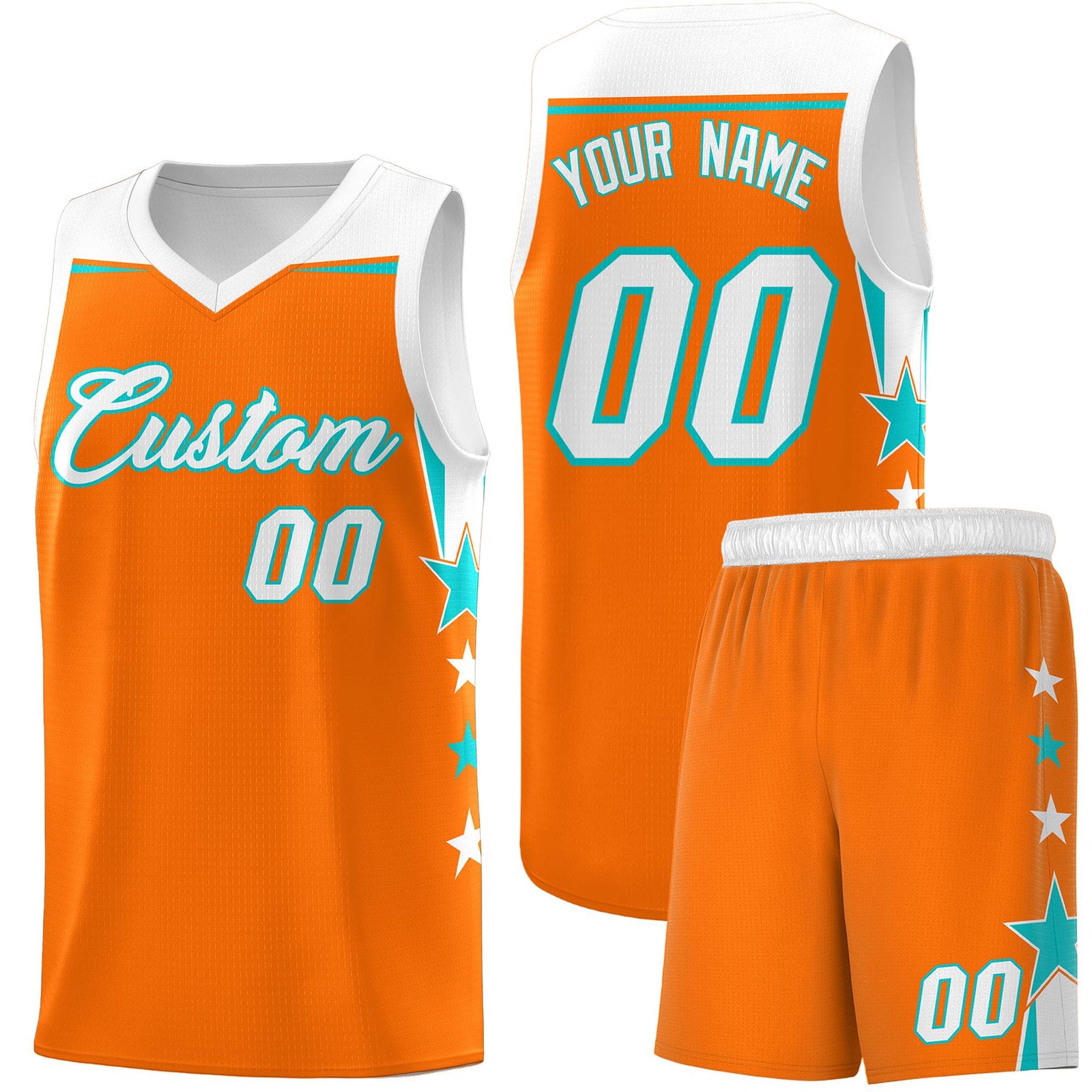 Custom Youth Basketball Uniform Orange White Two Tone Side Star Add Name Number & Logo