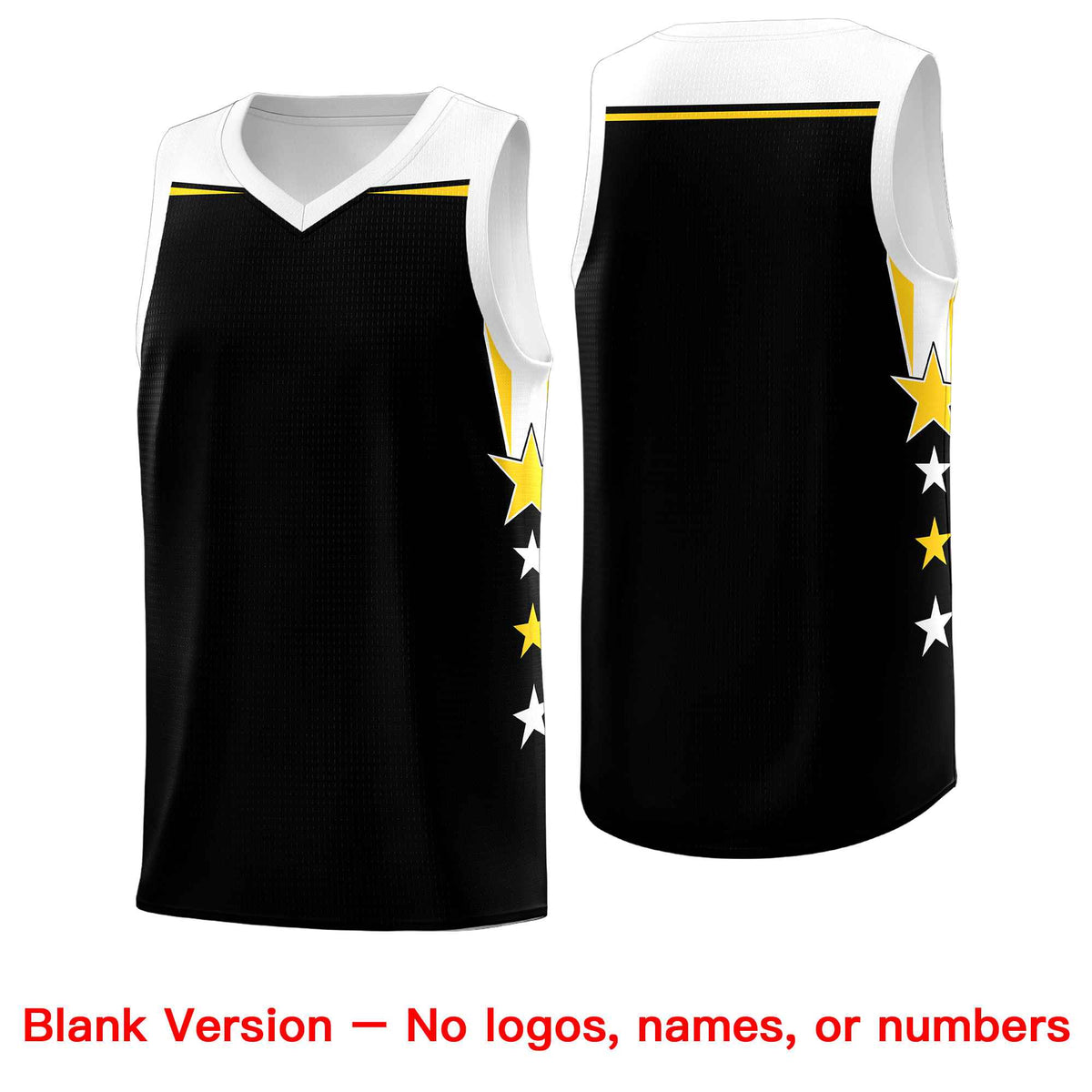 Custom Youth Basketball Uniform Black White Two Tone Side Star Add Name Number &amp; Logo