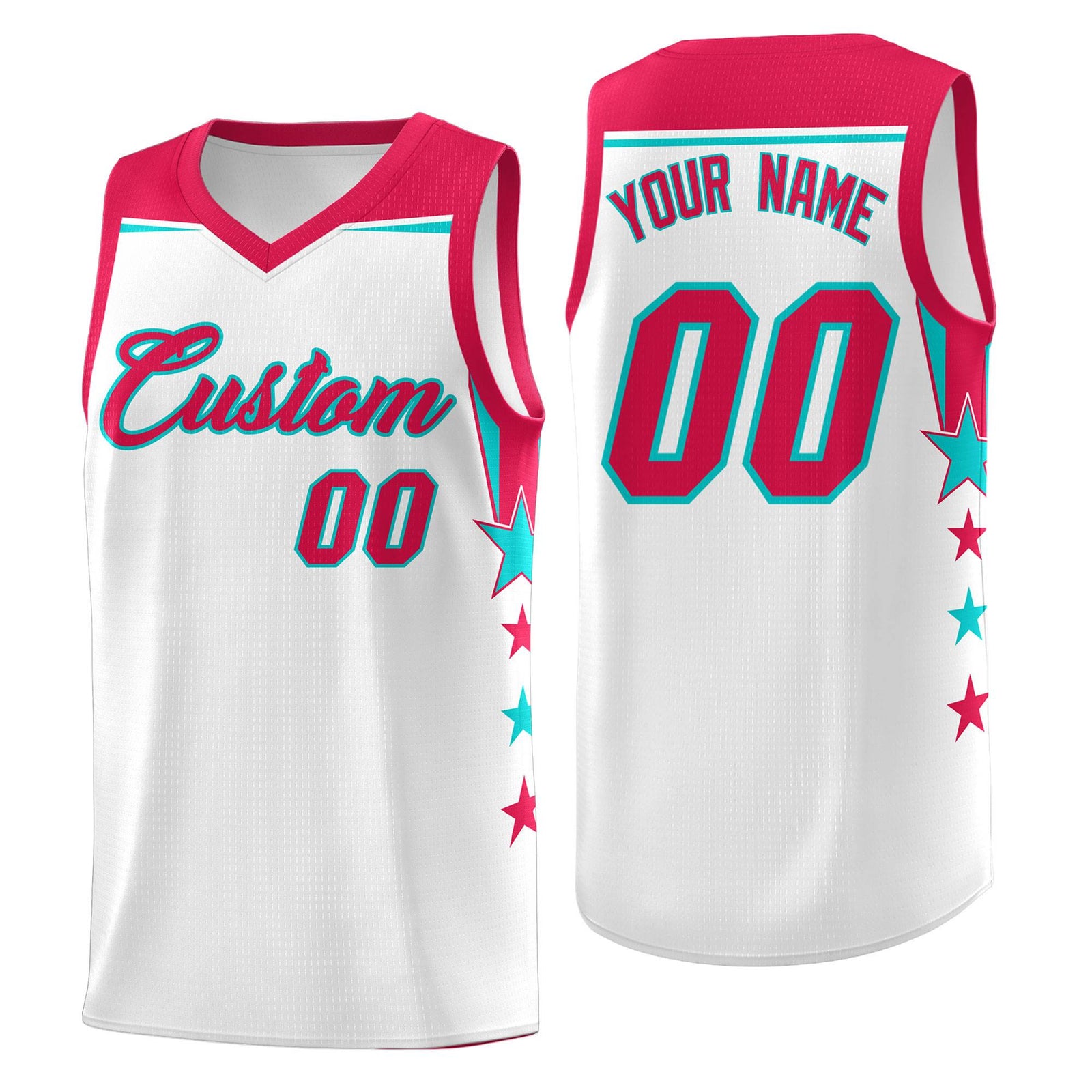 Custom Youth Basketball Uniform White Red Two Tone Side Star Color Block Team Jersey