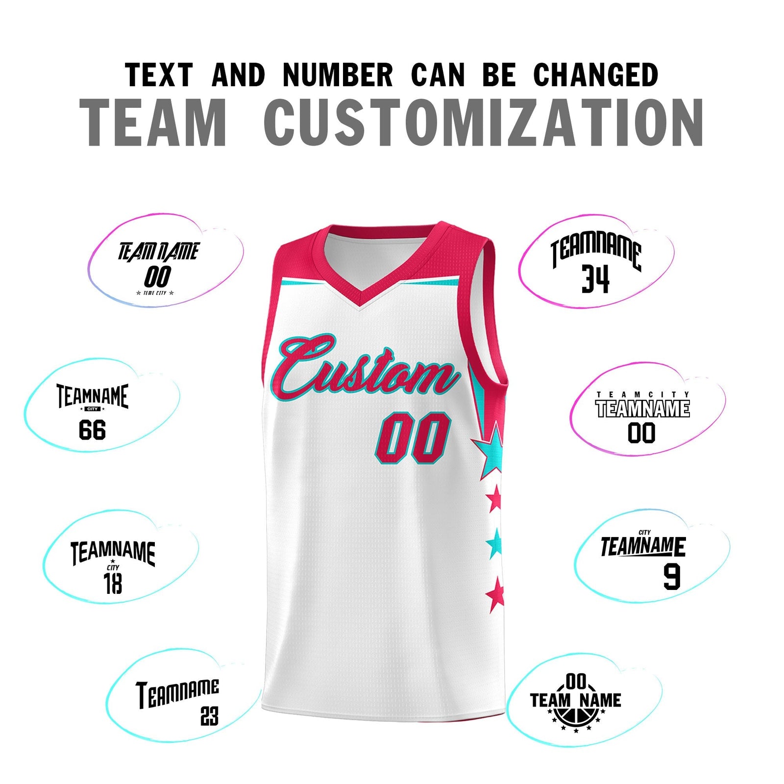 Custom Youth Basketball Uniform White Red Two Tone Side Star Color Block Team Jersey