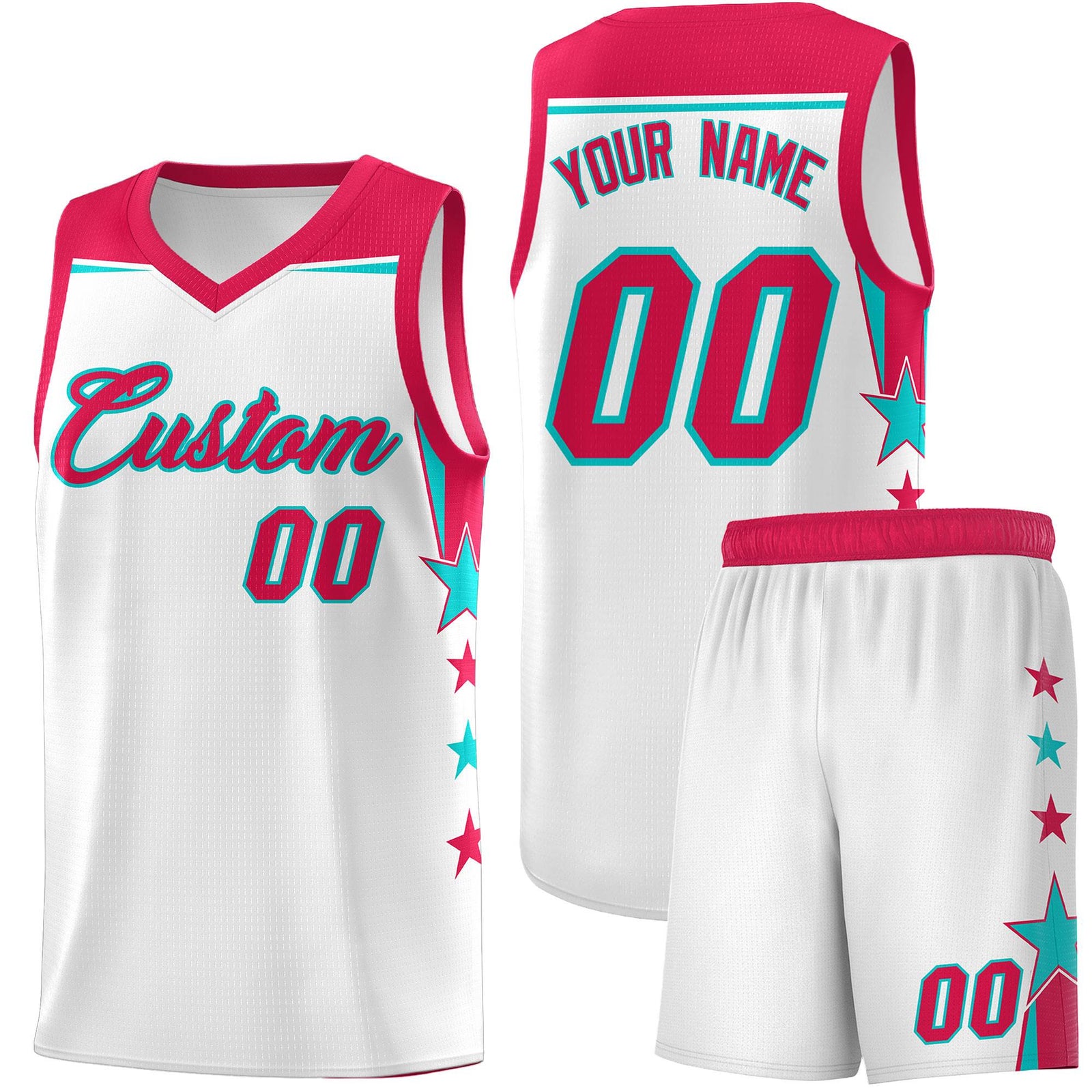 Custom Youth Basketball Uniform White Red Two Tone Side Star Color Block Team Jersey