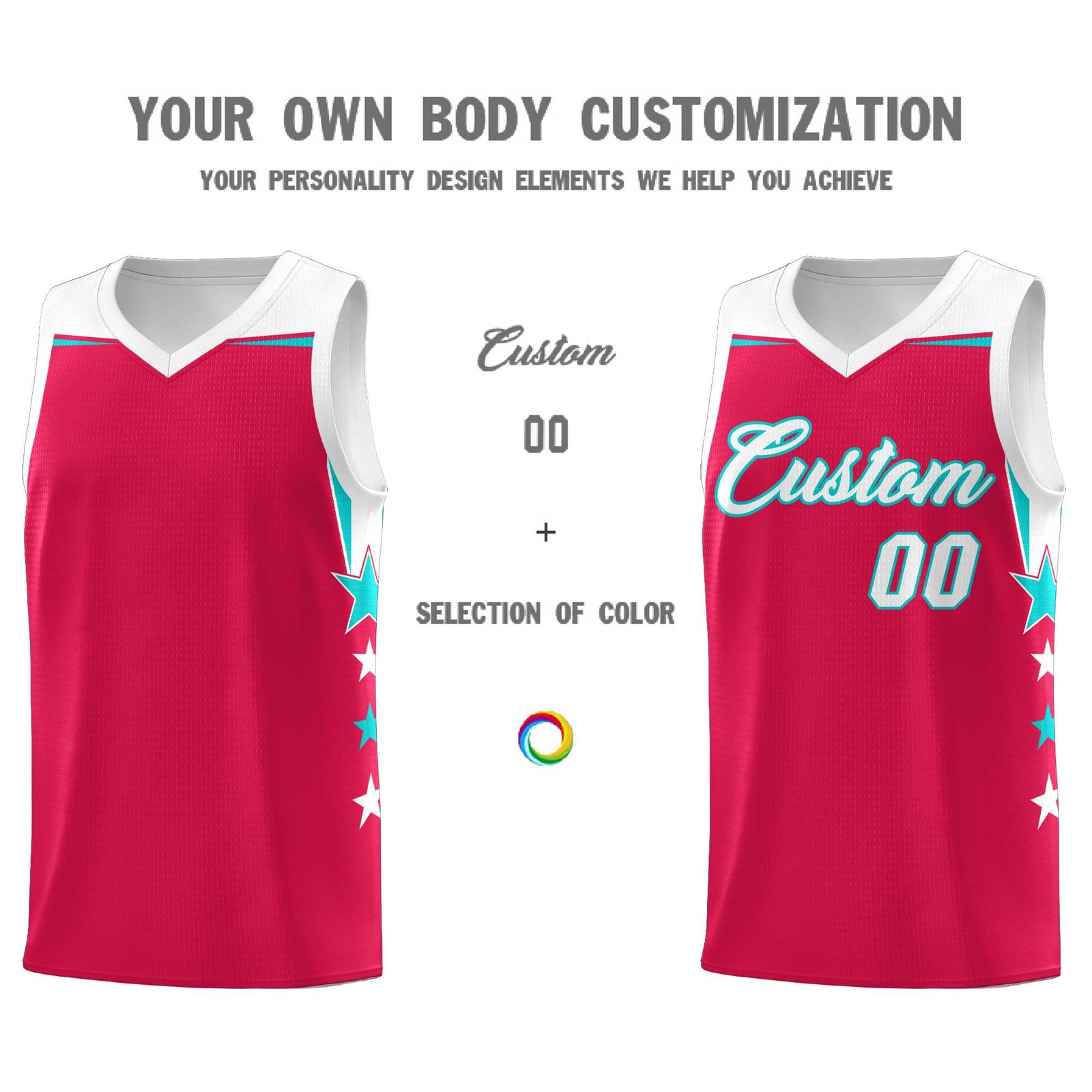 Custom Youth Basketball Uniform Red White Two Tone Side Star Add Name Number & Logo