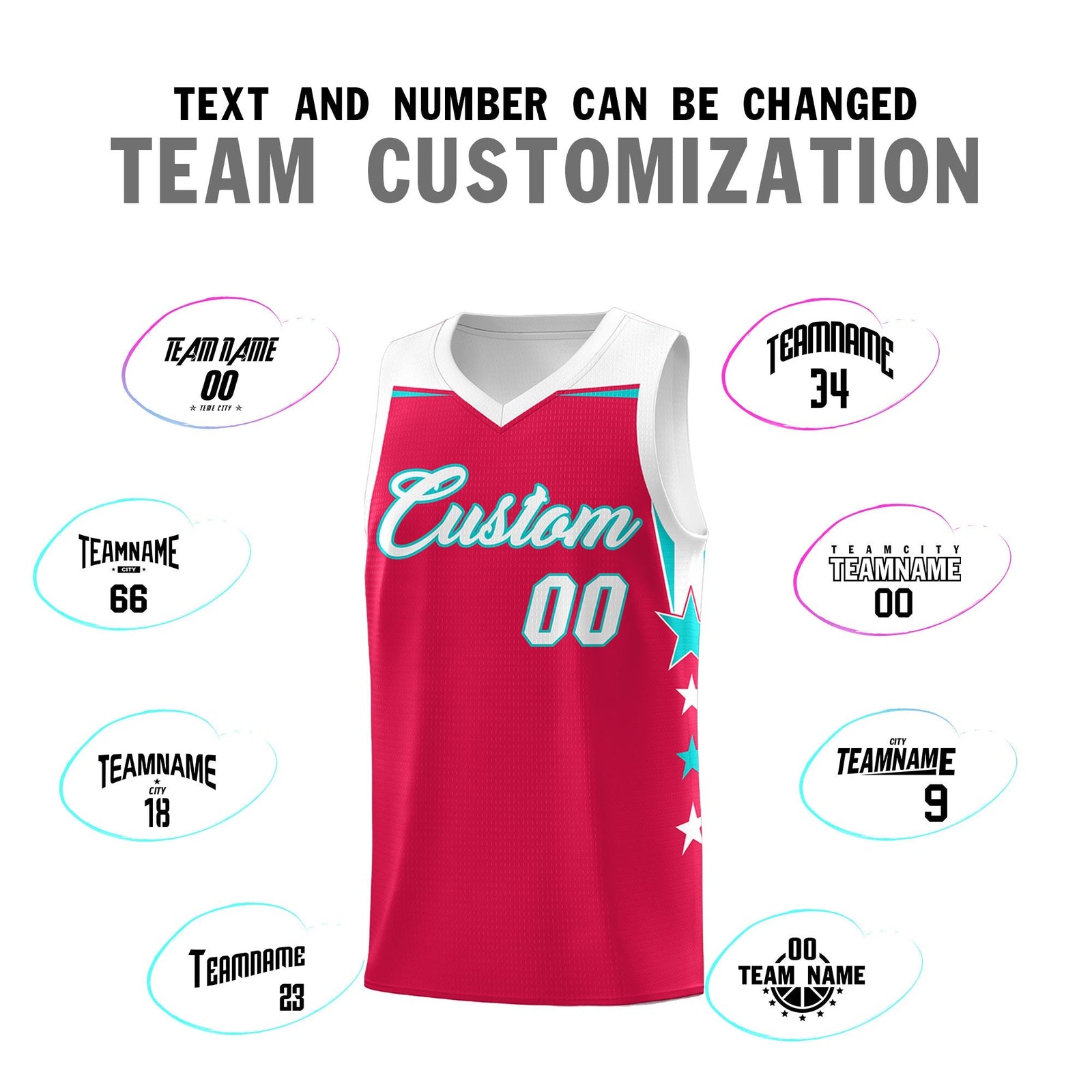 Custom Youth Basketball Uniform Red White Two Tone Side Star Add Name Number & Logo