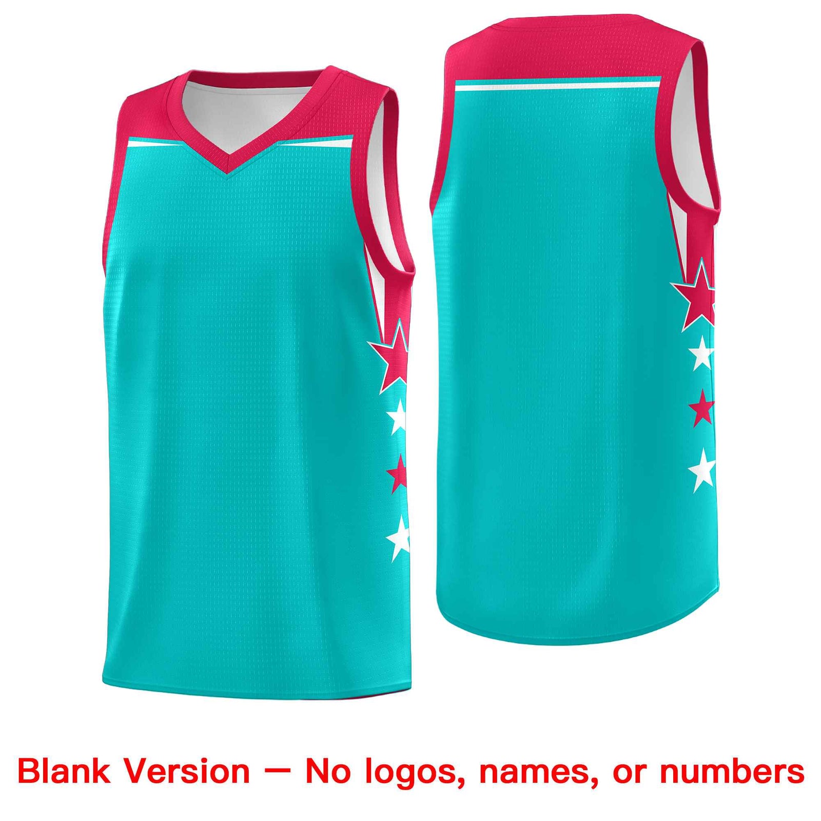 Custom Youth Basketball Uniform Aqua Red Two Tone Side Star Personalized Team Jersey