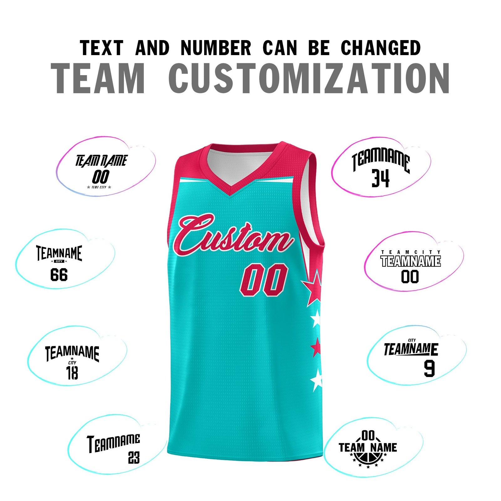 Custom Youth Basketball Uniform Aqua Red Two Tone Side Star Personalized Team Jersey