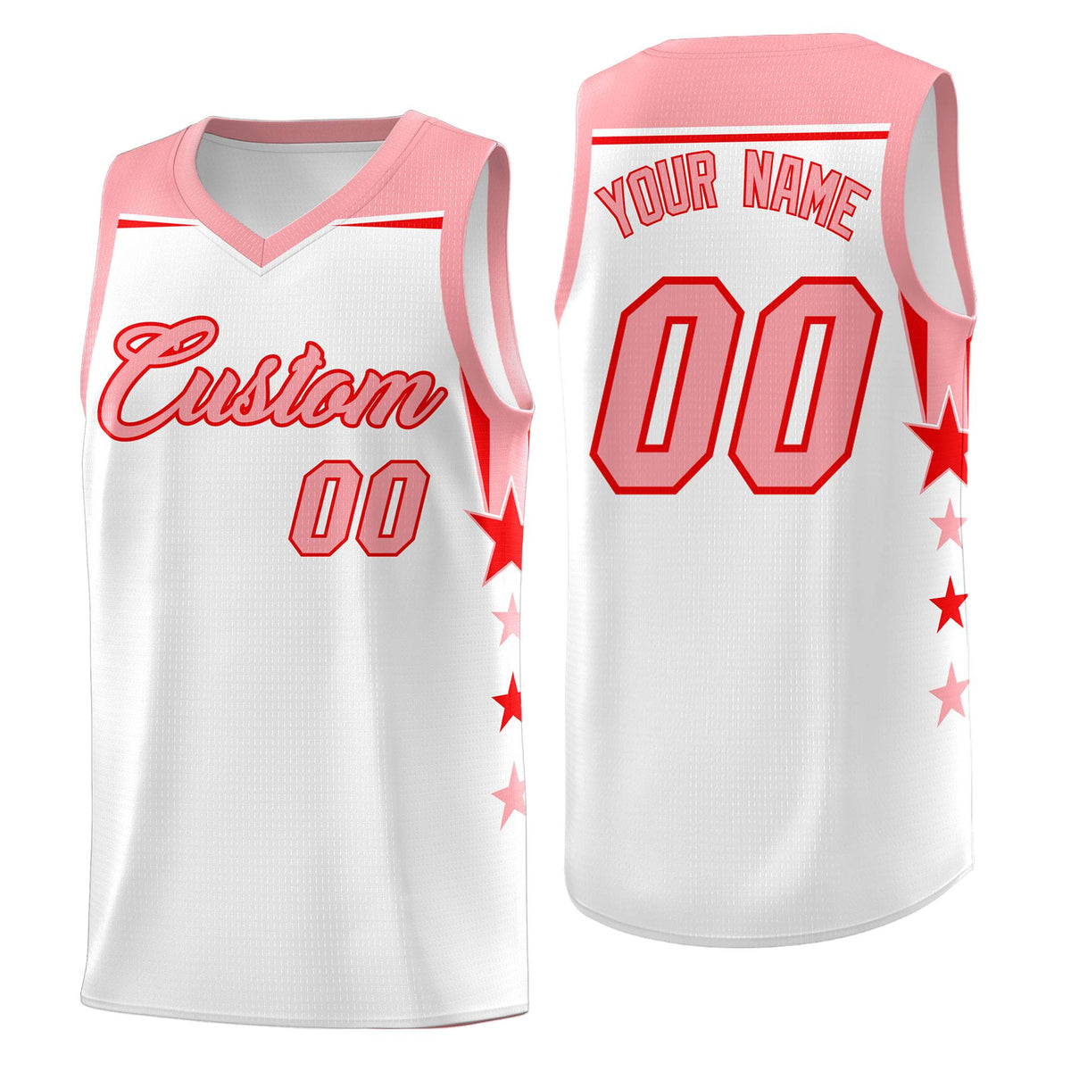 Custom Youth Basketball Uniform White Light Pink Two Tone Side Star Color Block Team Jersey
