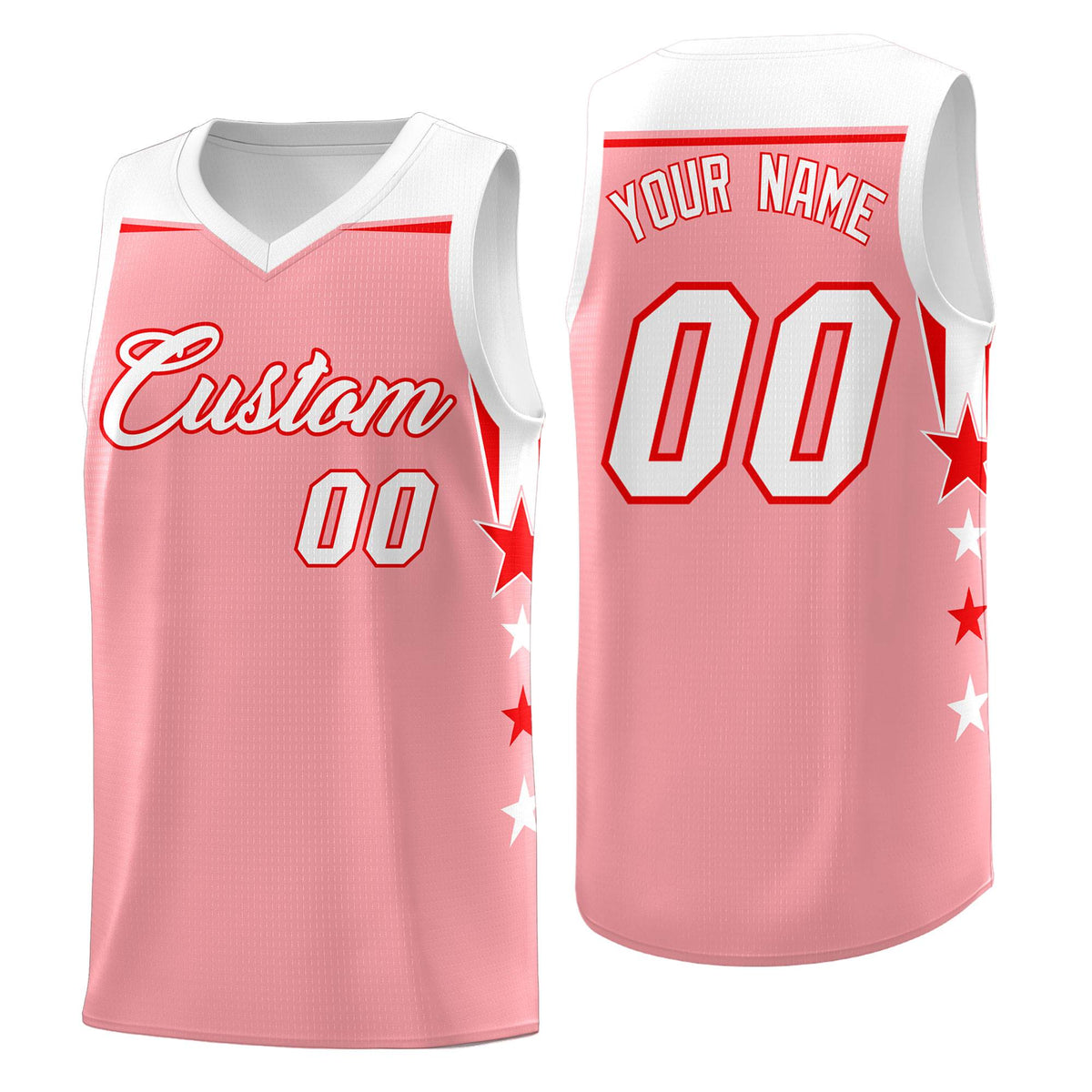 Custom Youth Basketball Uniform Light Pink White Two Tone Side Star Add Name Number &amp; Logo