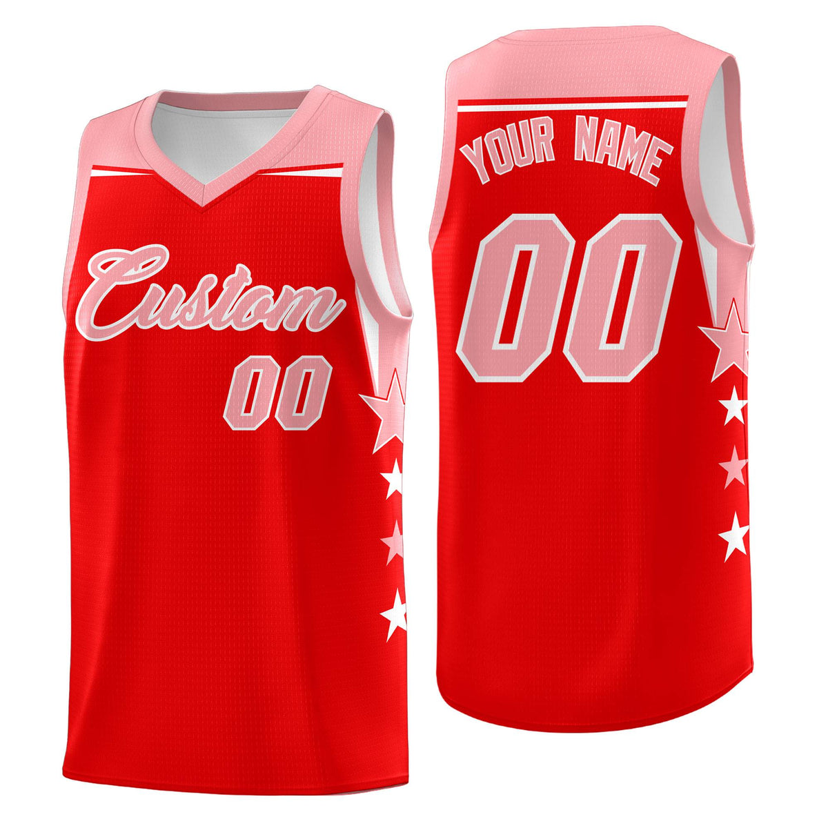 Custom Youth Basketball Uniform Light Red Light Pink Two Tone Side Star Personalized Team Jersey