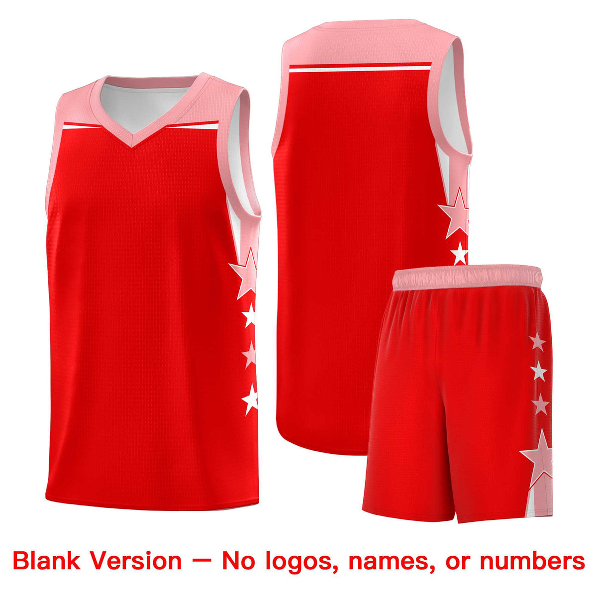 Custom Youth Basketball Uniform Light Red Light Pink Two Tone Side Star Personalized Team Jersey