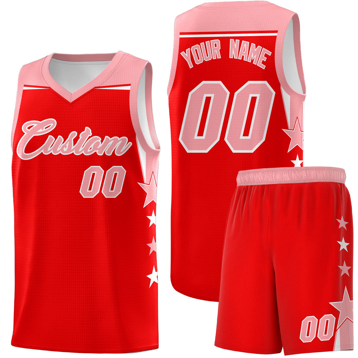 Custom Youth Basketball Uniform Light Red Light Pink Two Tone Side Star Personalized Team Jersey