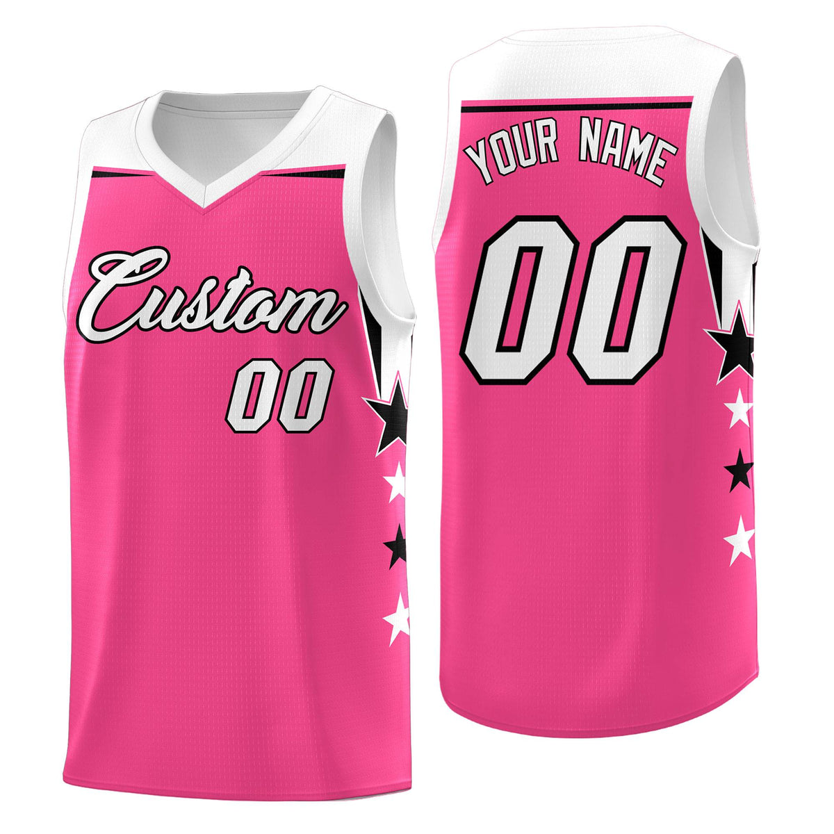 Custom Youth Basketball Uniform Pink White Two Tone Side Star Add Name Number &amp; Logo