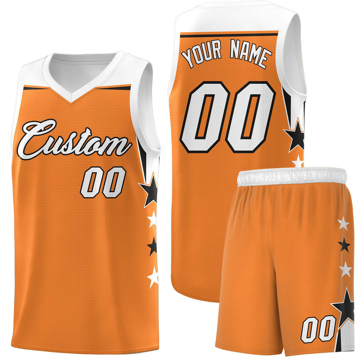 Custom Youth Basketball Uniform Gold Orange White Two Tone Side Star Add Name Number &amp; Logo