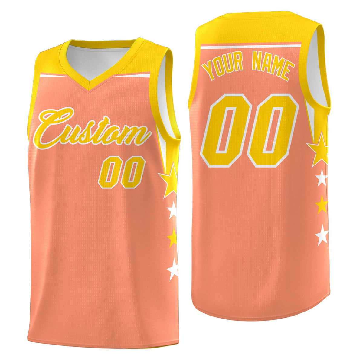 Custom Youth Basketball Uniform Light Orange Gold Two Tone Side Star Personalized Team Jersey
