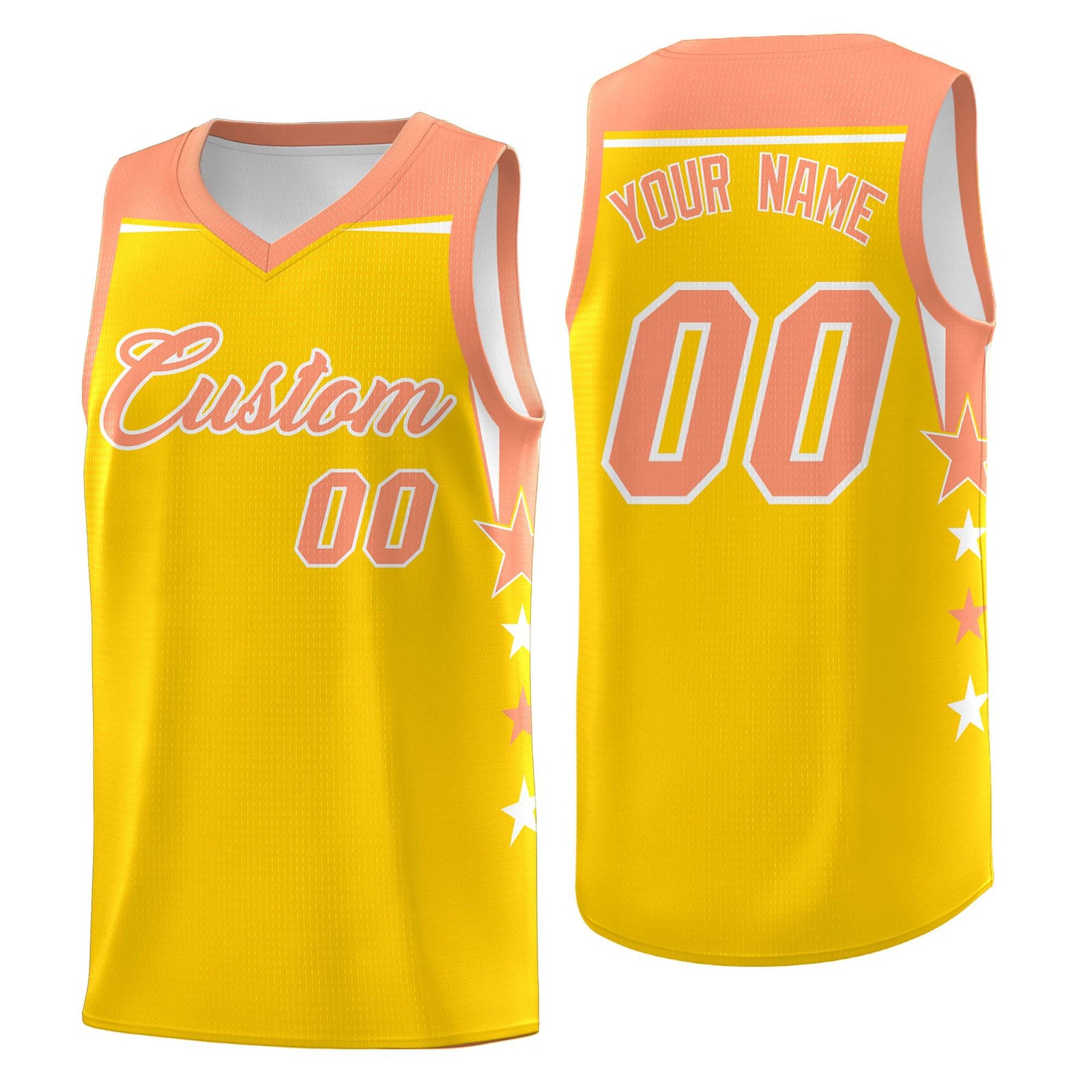 Custom Youth Basketball Uniform Gold Light Orange Two Tone Side Star Color Block Team Jersey