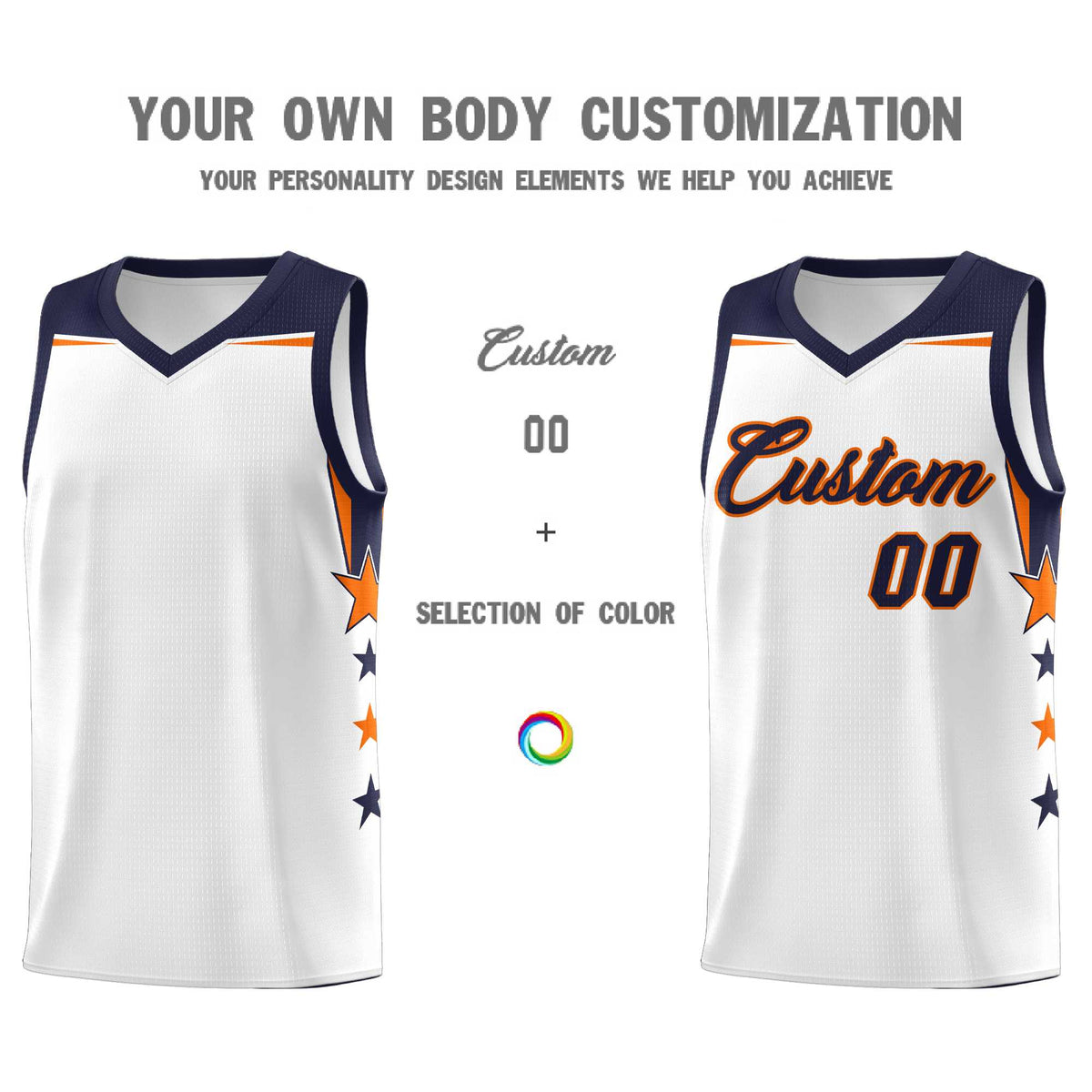 Custom Youth Basketball Uniform White Navy Two Tone Side Star Add Name Number &amp; Logo