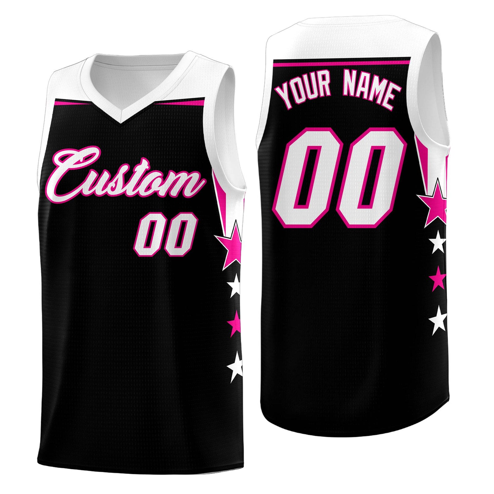 Custom Youth Basketball Uniform Black White Two Tone Side Star Personalized Team Jersey