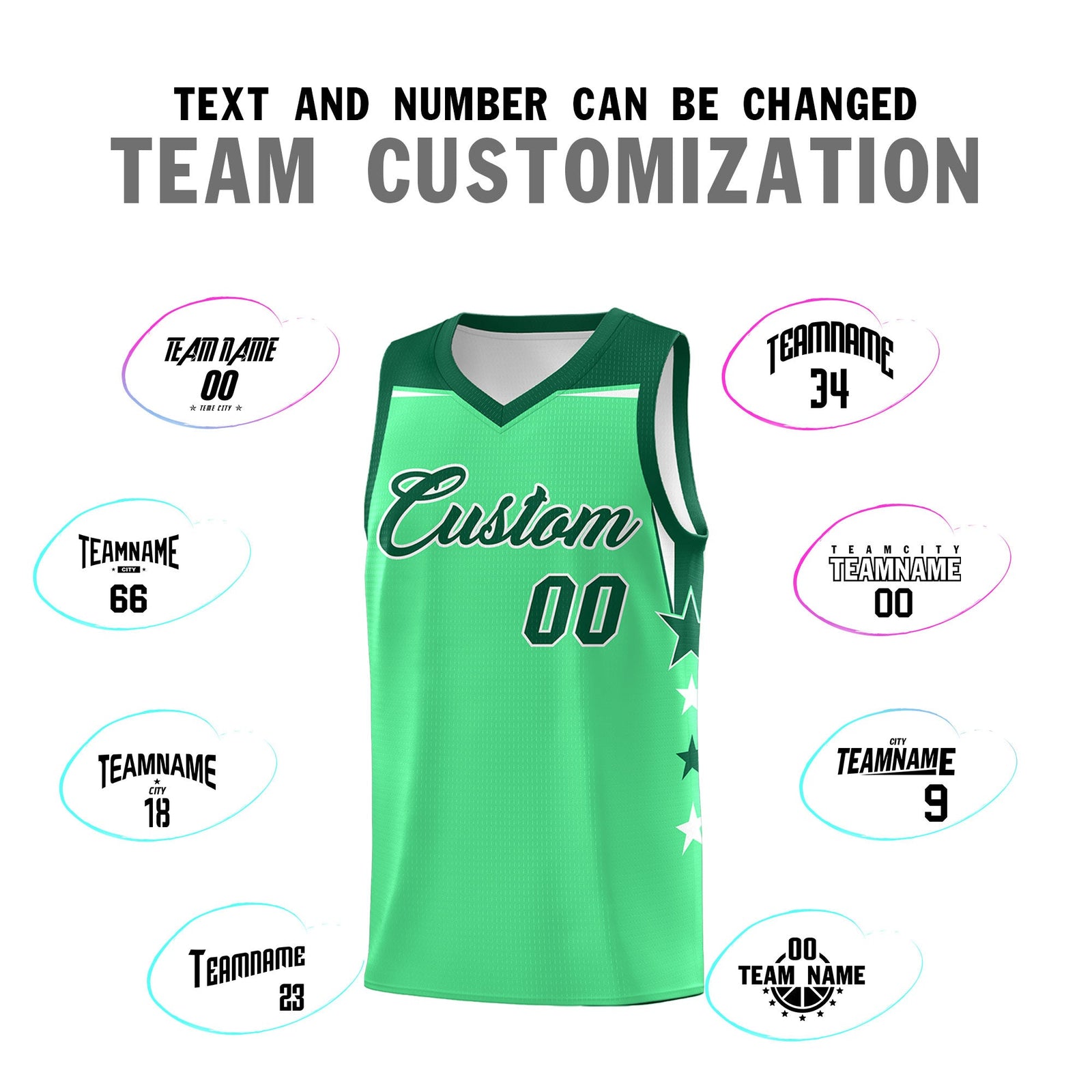 Custom Youth Basketball Uniform Green Kelly Green Two Tone Side Star Color Block Team Jersey