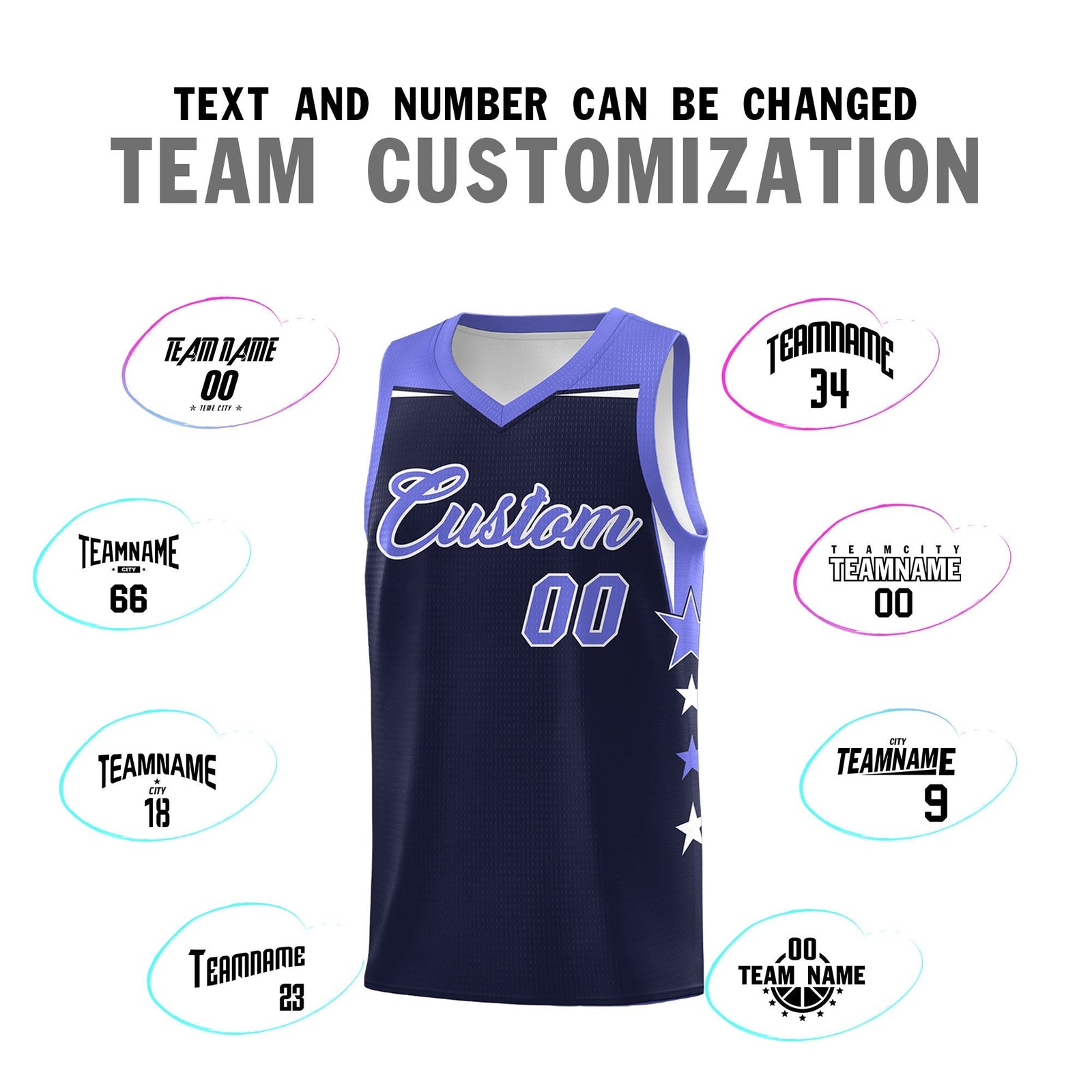 Custom Youth Basketball Uniform Navy Purple Two Tone Side Star Color Block Team Jersey