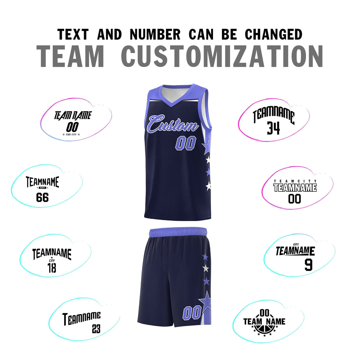 Custom Youth Basketball Uniform Navy Purple Two Tone Side Star Color Block Team Jersey