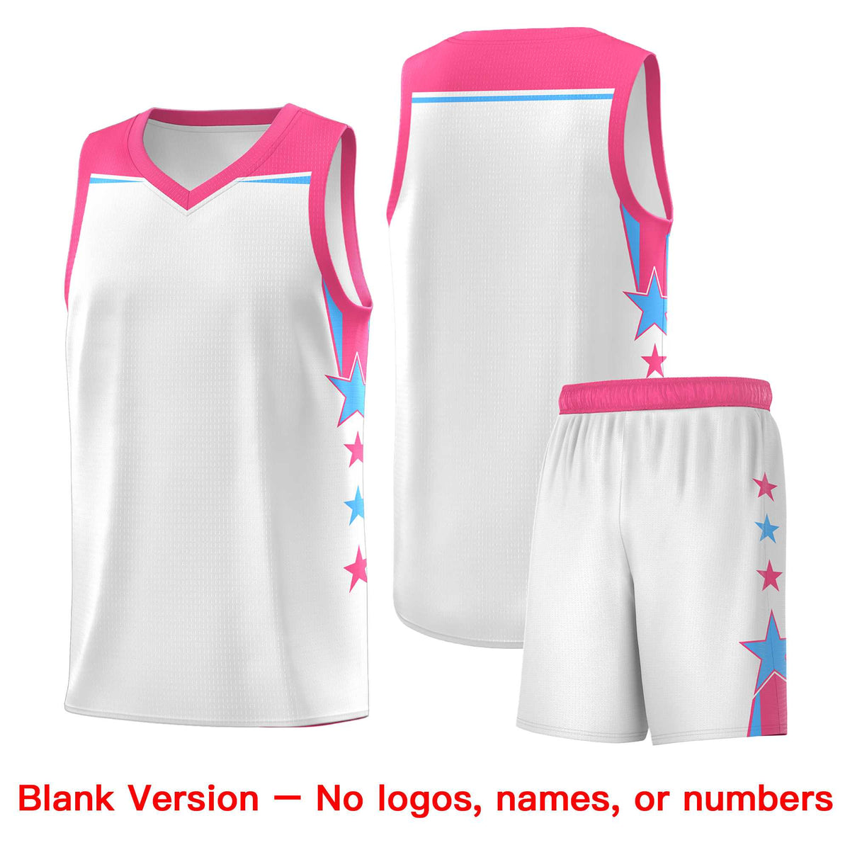 Custom Youth Basketball Uniform White Pink Two Tone Side Star Add Name Number &amp; Logo