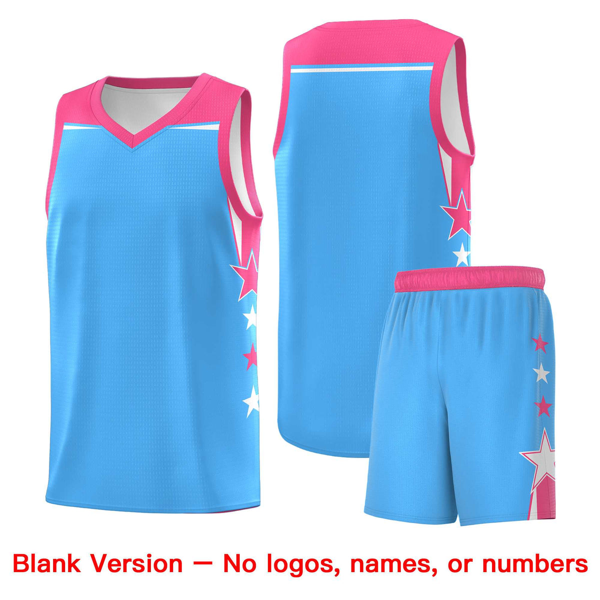 Custom Youth Basketball Uniform Powder Blue Pink Two Tone Side Star Color Block Team Jersey