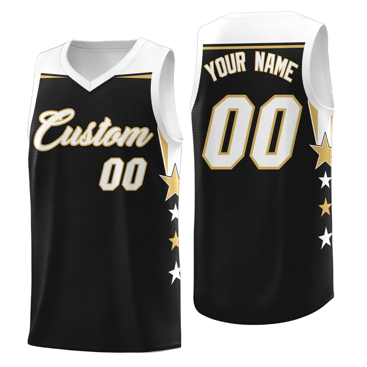 Custom Youth Basketball Uniform Black White Two Tone Side Star Personalized Team Jersey