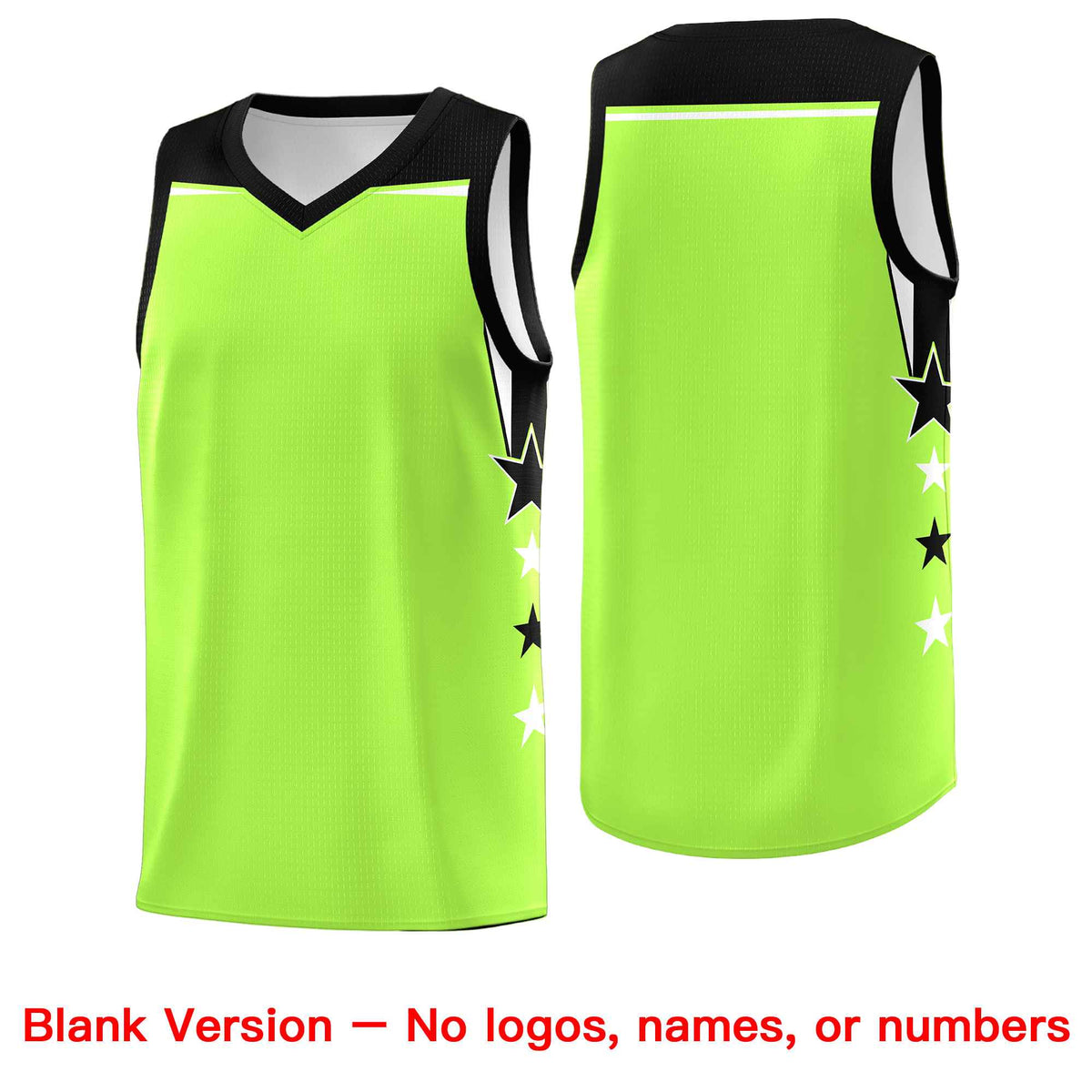 Custom Youth Basketball Uniform Fluorescent Green Black Two Tone Side Star Add Name Number &amp; Logo