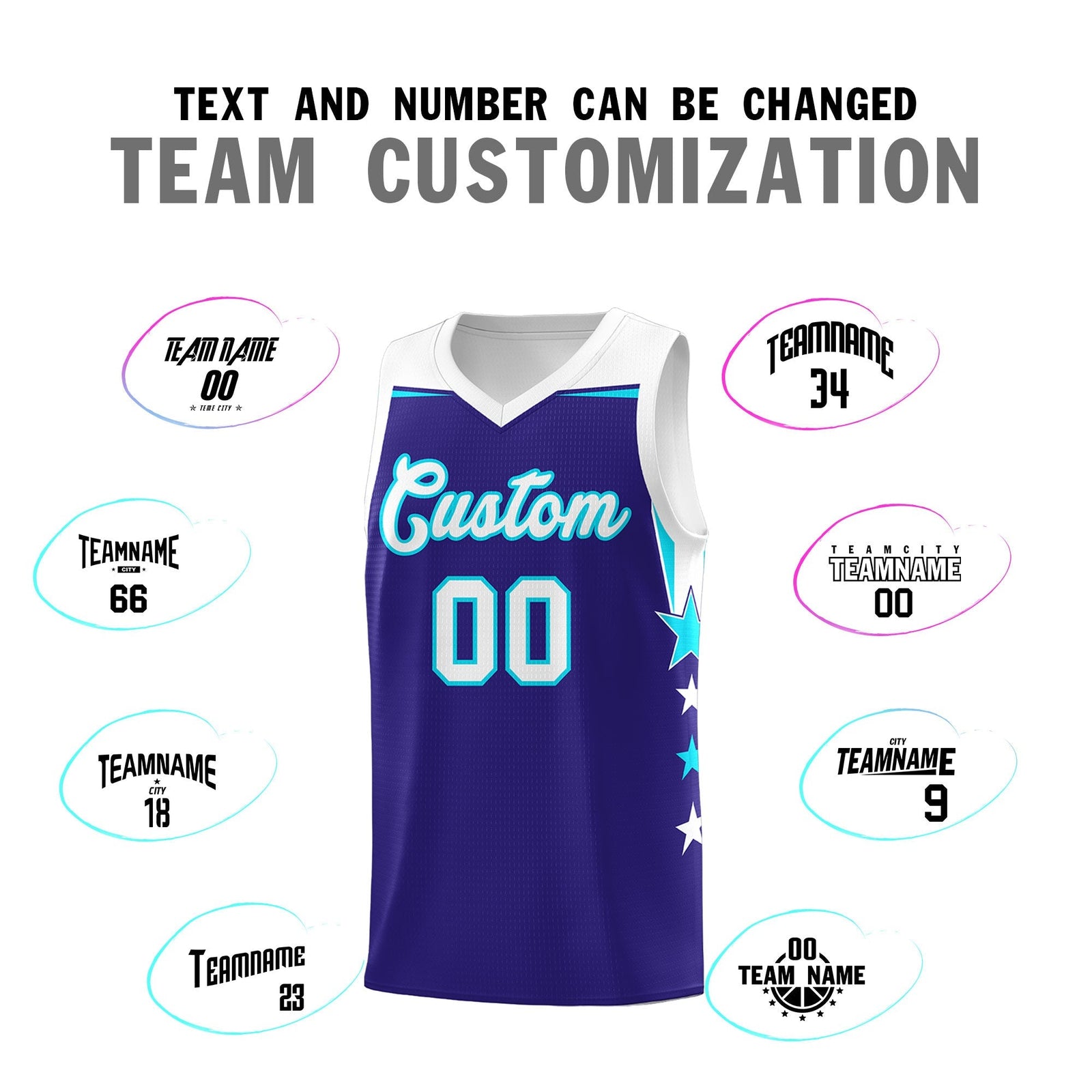 Custom Youth Basketball Uniform Royal White Two Tone Side Star Add Name Number & Logo